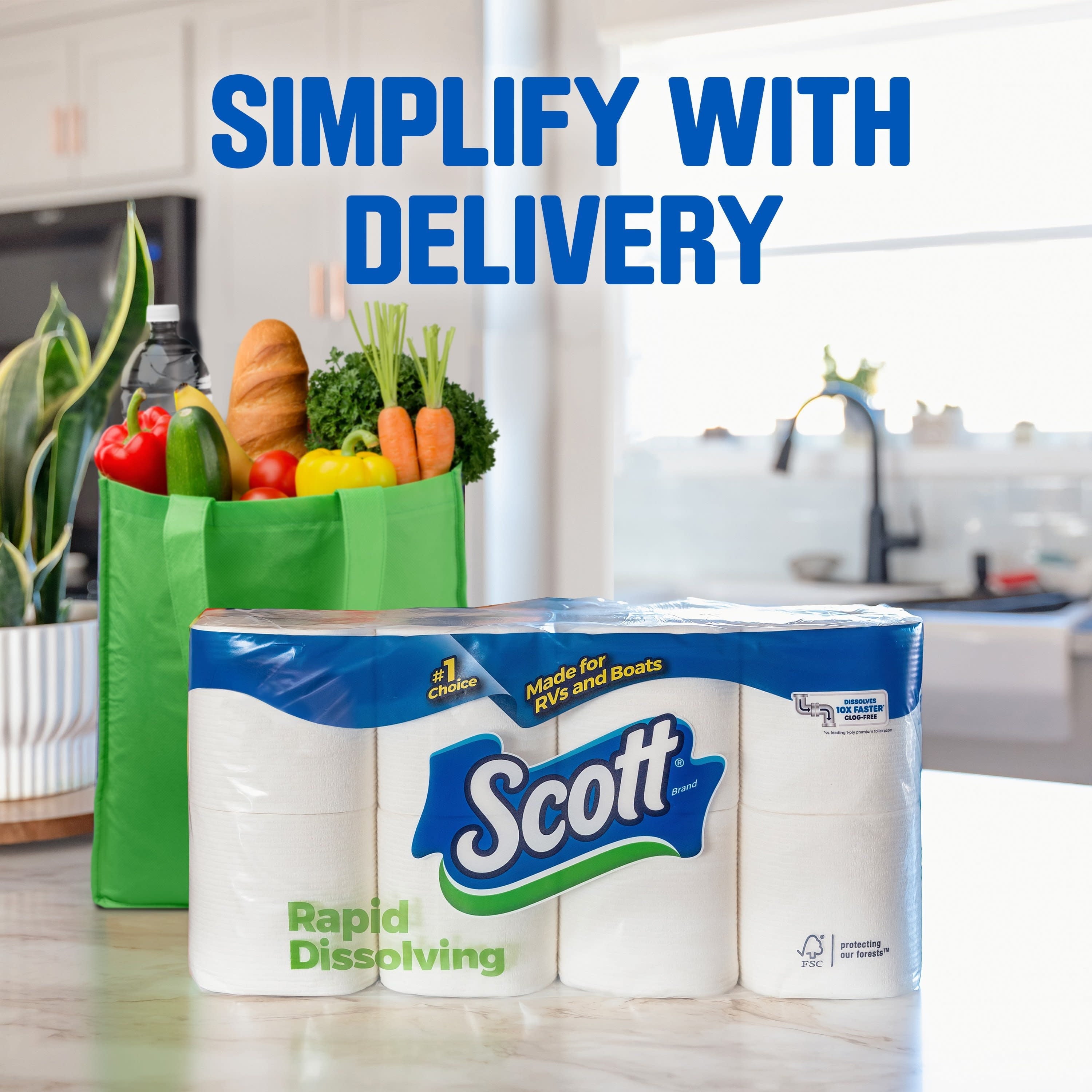 Scott Rapid-Dissolving Toilet Paper, 8 Double Rolls, 231 Sheets Per Roll (1,848 Total)