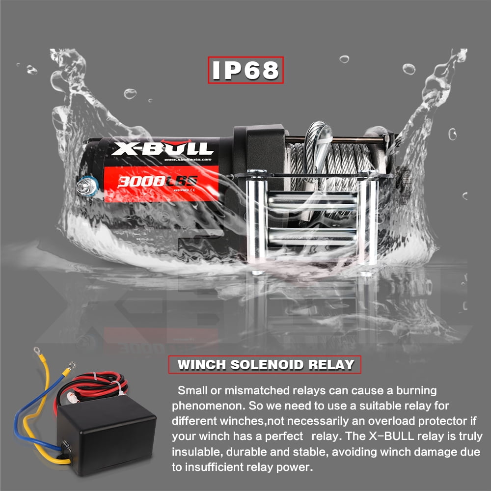 X-BULL Electric Winch 12V 3000LBS Steel Wire for Towing ATV/UTV Off Road with Mounting Bracket Wireless Remote