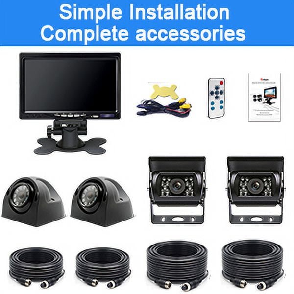 eRapta Backup Camera System Kit 7" Monitor for Car RV Truck Trailer Tractor 5th Wheel Split Screen 1080P Back up Reversing Parking System Night Vision Rear and Side Wired Camera Y0202