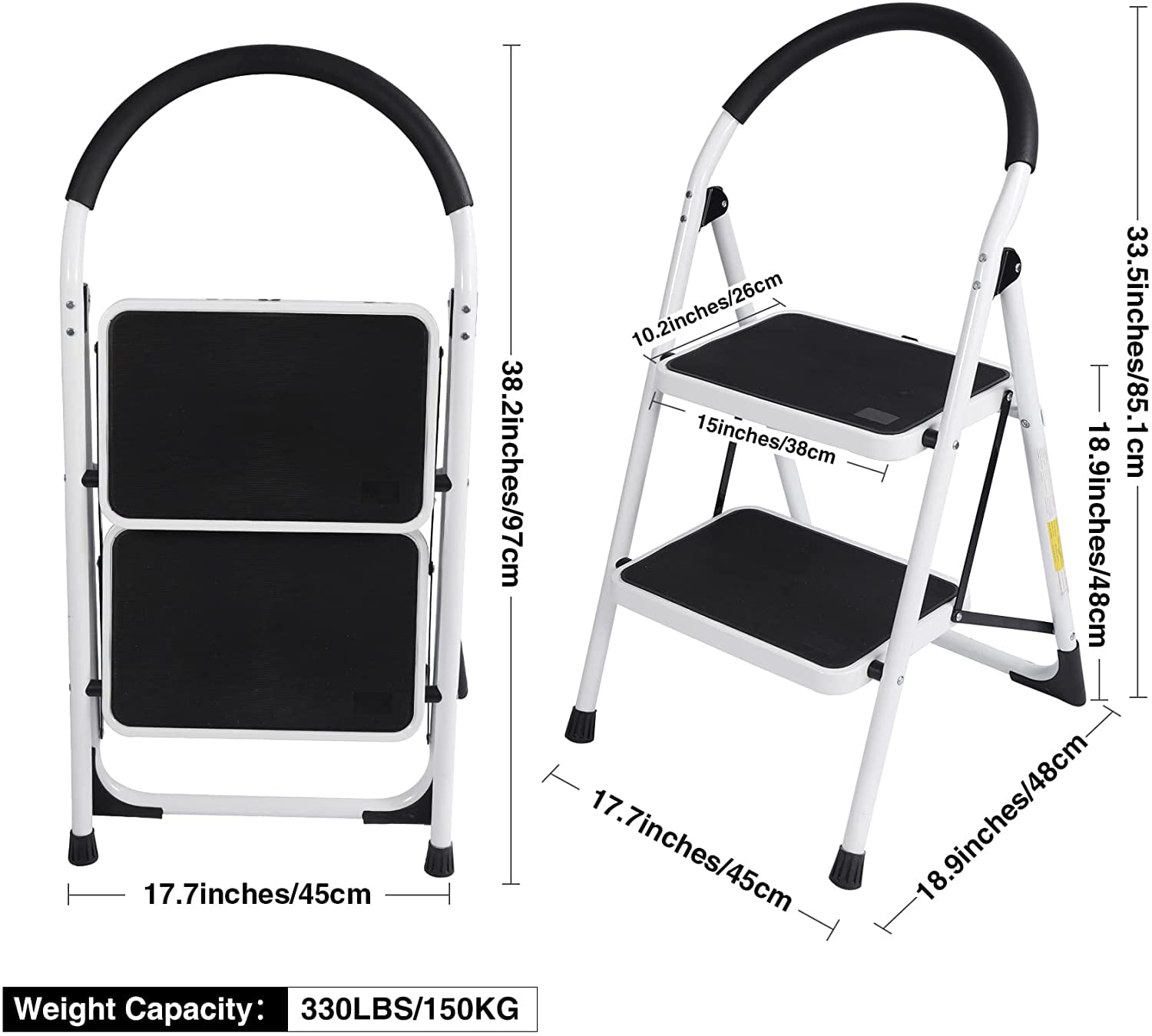 SUGIFT 2 Step Ladder Folding Step Stool with Anti-Slip Pedal Steel Ladder for Household, Kitchen and Office