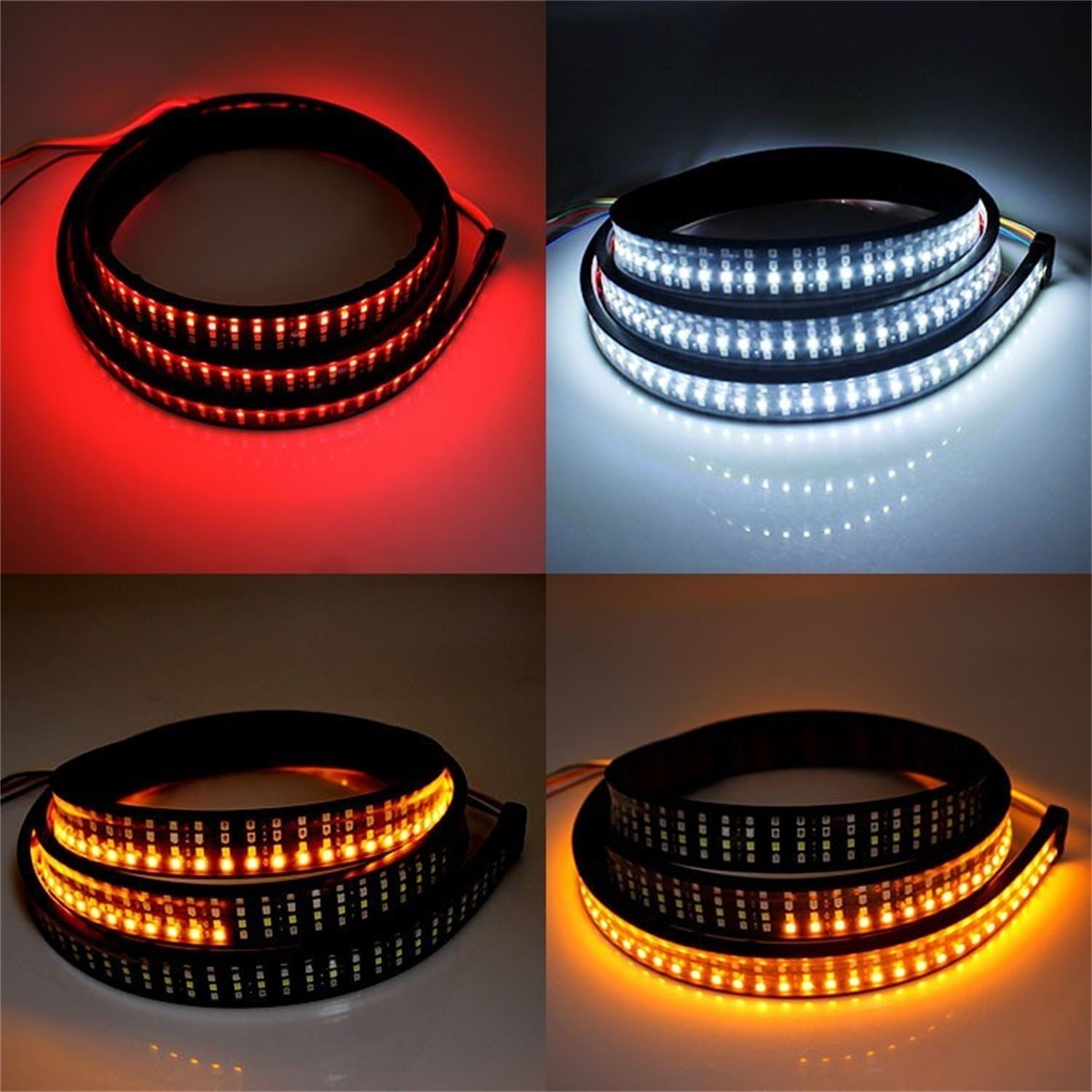 BLUELK 60" Truck Tailgate Light Bar Four Row 648 LED Flexible Strip Running Turn Signal Brake Reverse Tail Light,Red/White