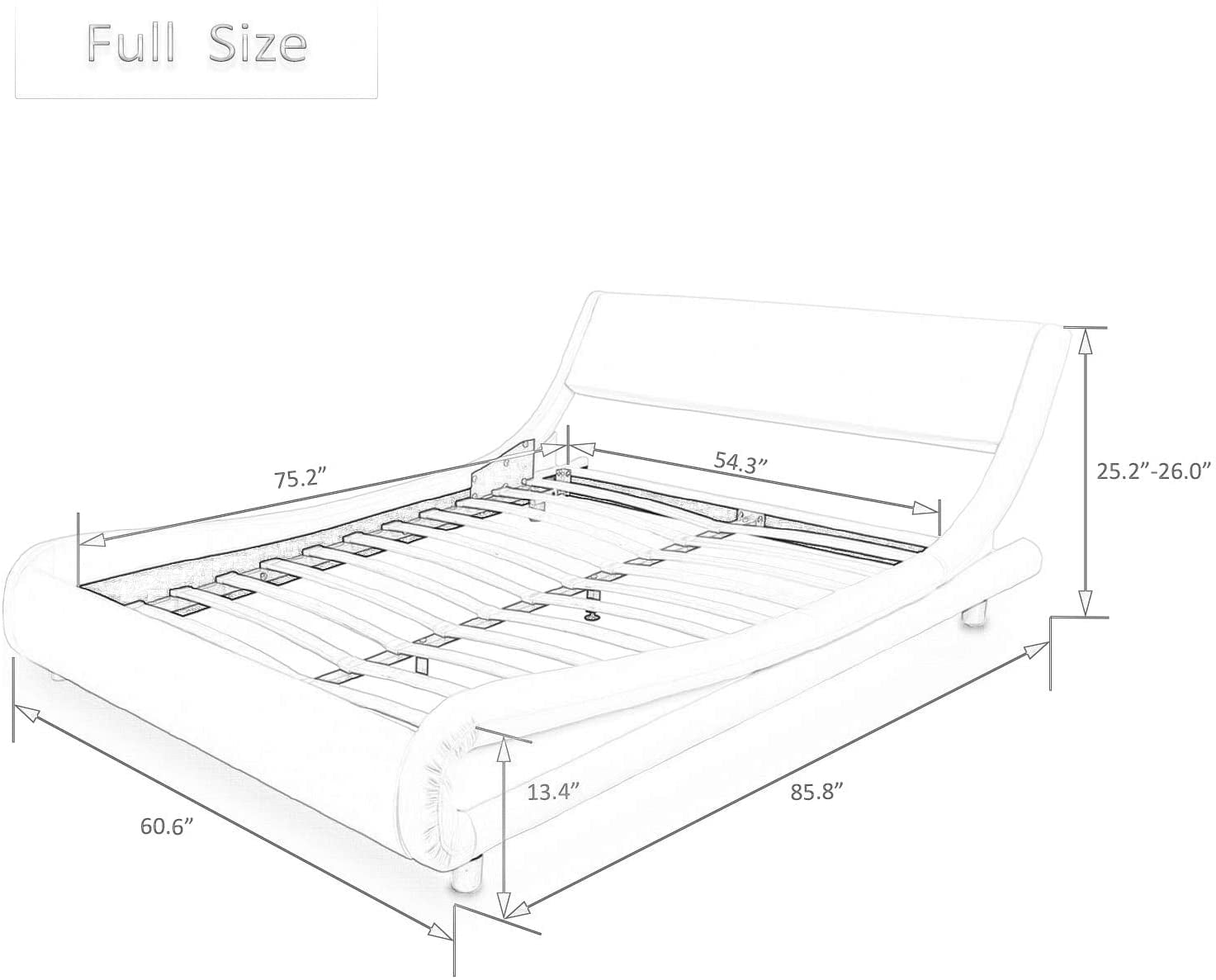 Allewie Full Size Platform Bed Frame with Curved Adjustable Headboard, 100% Fabric Upholstered Style, 10'' Mattress Recommended, Grey