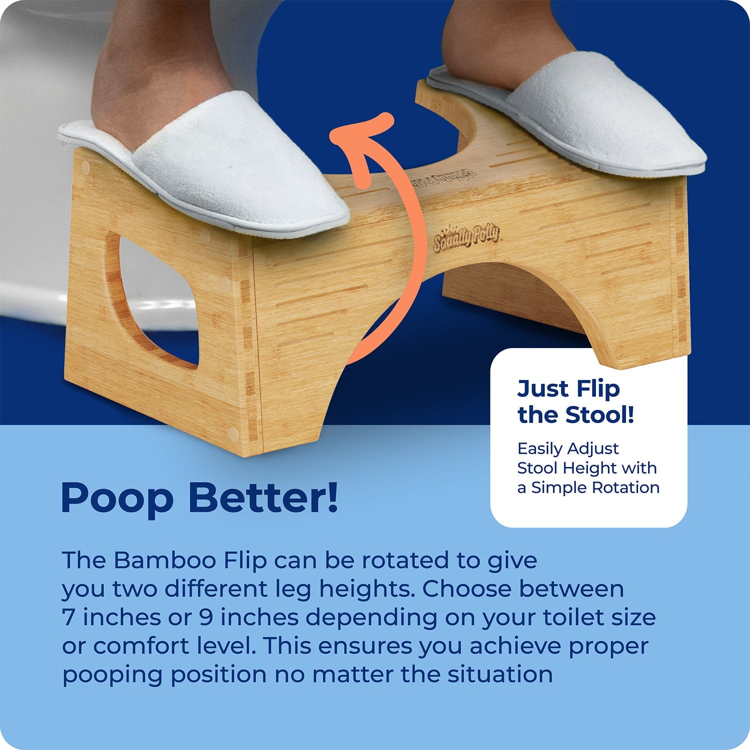 Squatty Potty The Original Toilet Stool - Bamboo Flip, 7" & 9" Height, Two Sizes-in-One