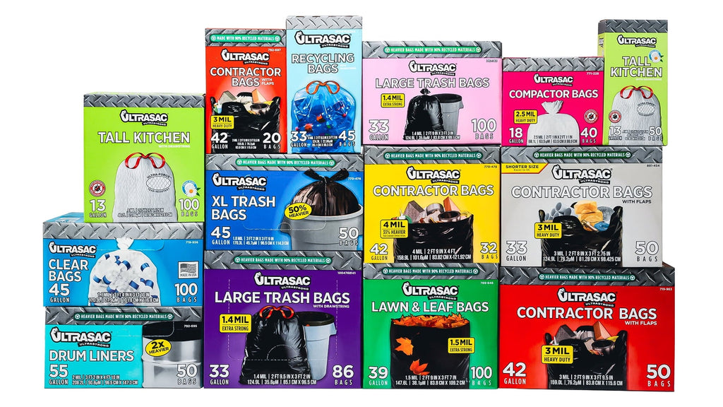 Ultrasac - Drawstring Recycling Bags, 33 Gallon, .9 Mil, 33" x 38", Blue, 45 Count