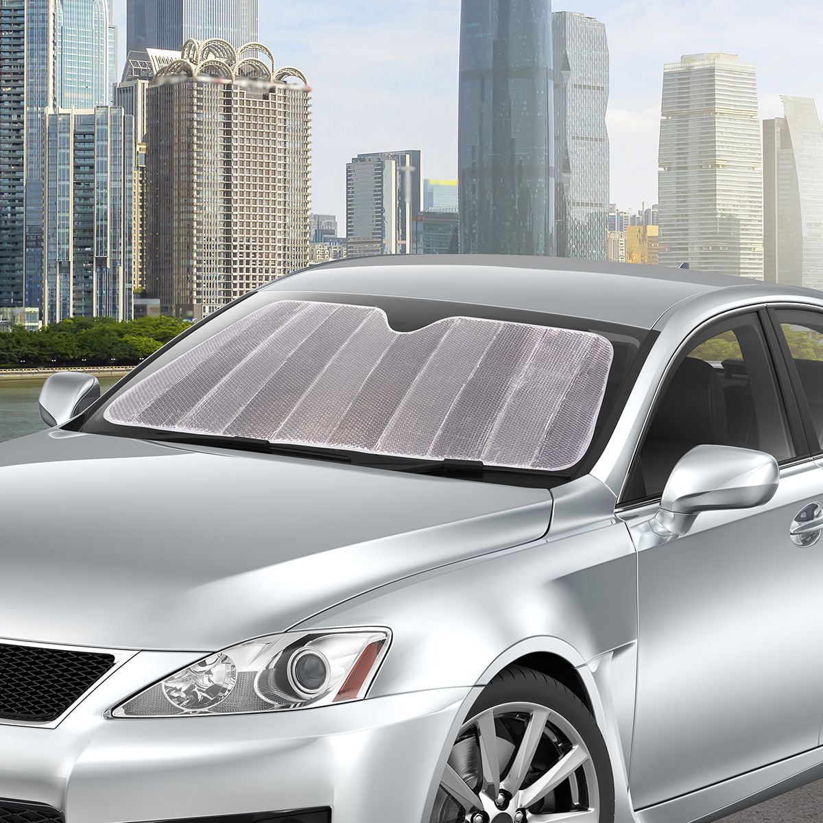 Auto Drive Universal Fit On Most Vehicles' Windshield Silver Accordion Sunshade 1 Pack, 63'' x 28.5''