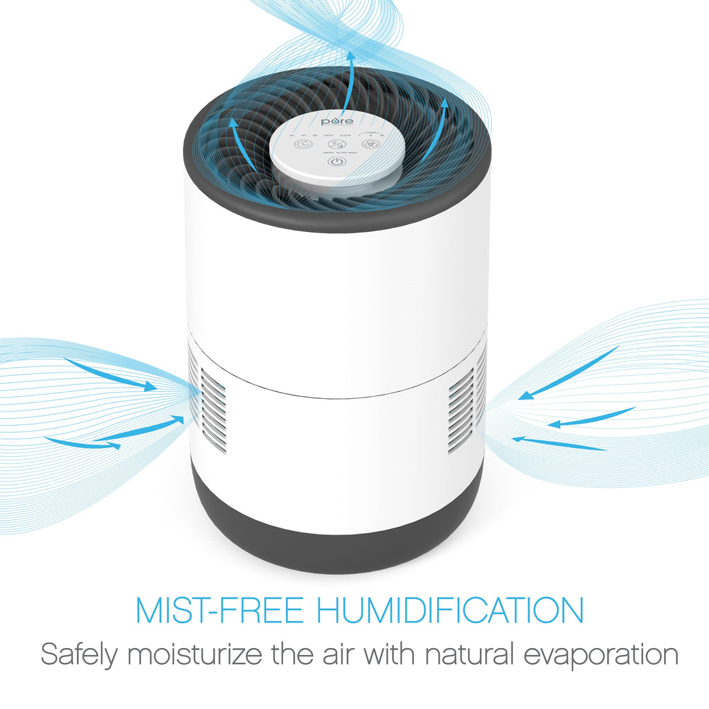 Pure Enrichment® MistAire™ Eva - Mist-Free Evaporative Humidifier (2.8L) with Filter, 4-Speeds, Large Room Coverage up to 500 sq. ft., and Auto Shut-Off Timer