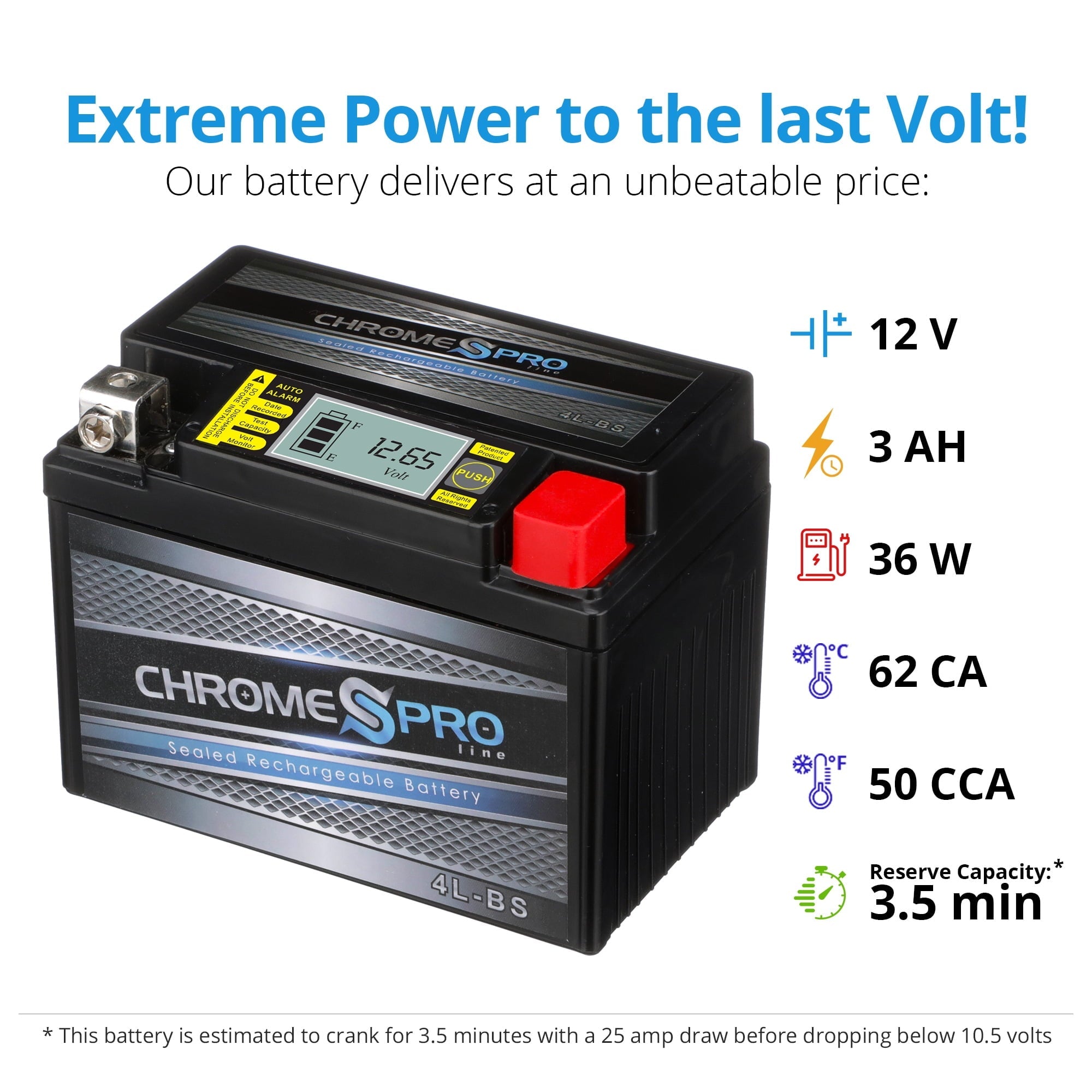 Chrome Pro Battery Ytx4l-bs (4l-bs 12 Volts,3 Ah, 50 Cca) Sealed AGM iGel Lawn Mower Battery for Snapper All Walk Behind Mowers Electric Start