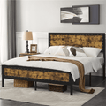 Topeakmart Industrial Metal Bed Frame with Wooden Headboard and Footboard, Queen Size, Rustic Brown