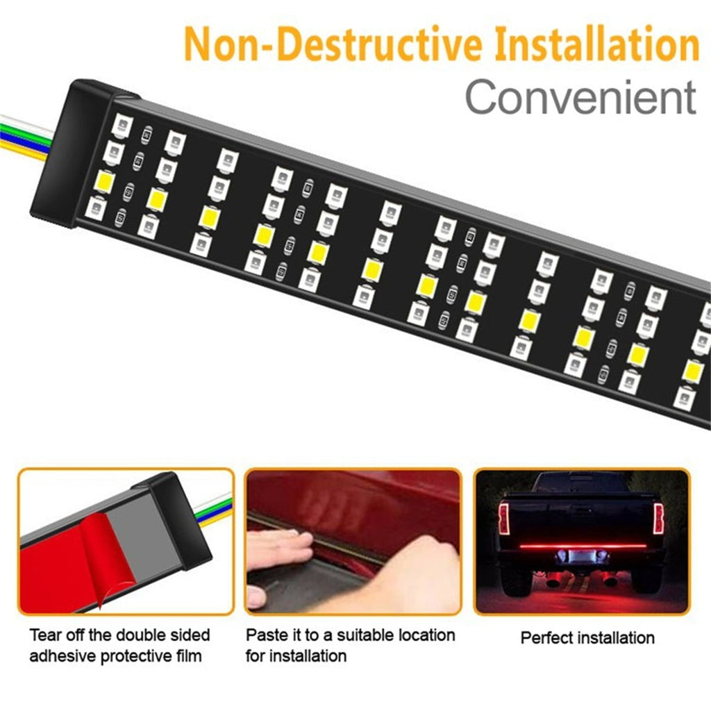 BLUELK 60" Truck Tailgate Light Bar Four Row 648 LED Flexible Strip Running Turn Signal Brake Reverse Tail Light,Red/White
