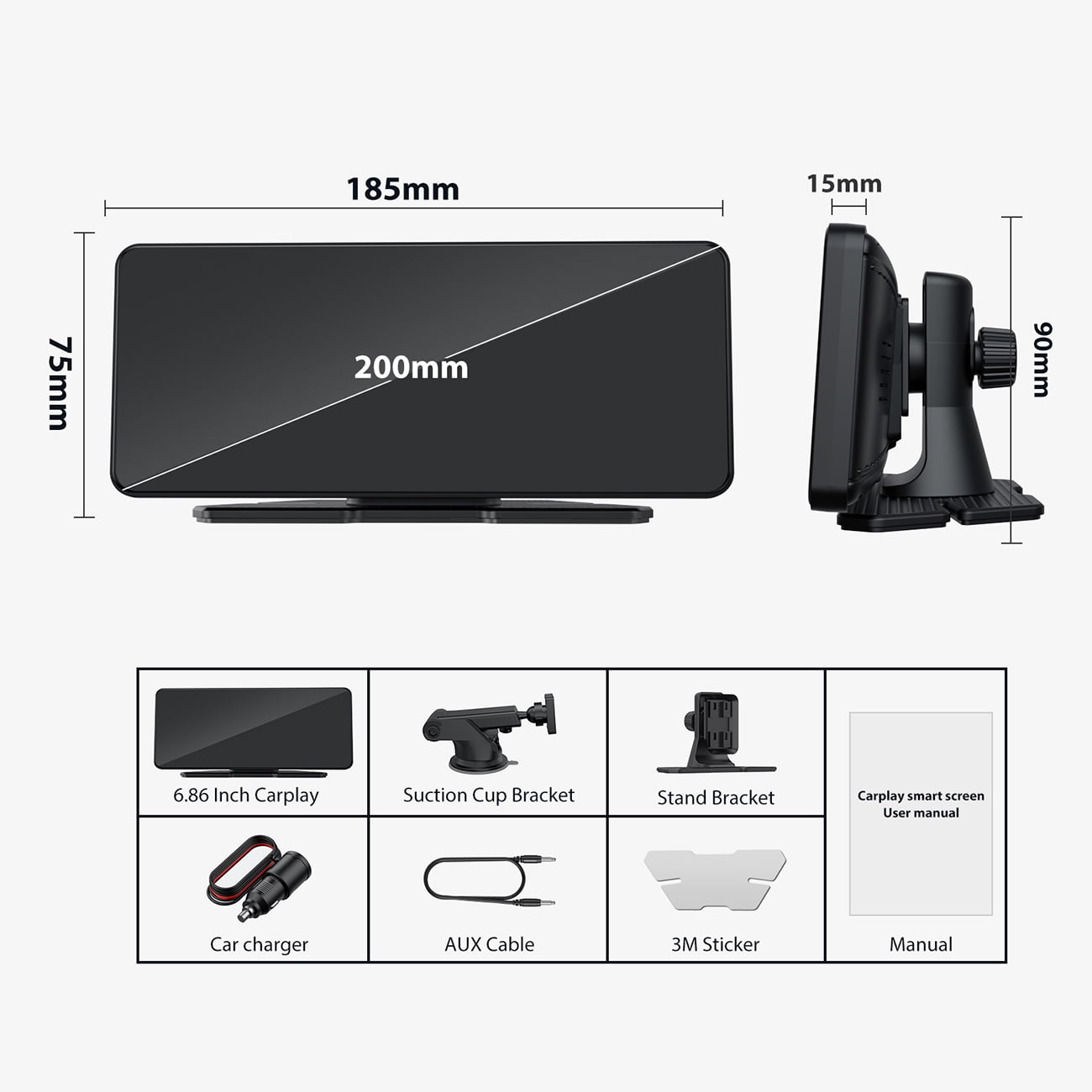 Lamtto 6.86 inch Touch Screen Car Stereo for Vehicle Wireless Apple Carplay&Android Auoto with Backup Camera, Built-in Multimedia Player Audio, GPS