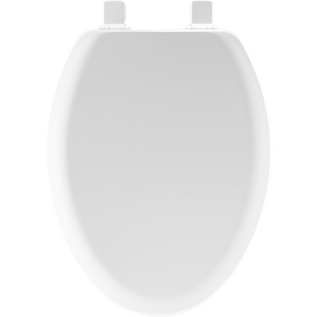 Mayfair Cameron Elongated Enameled Wood Toilet Seat in White Never Looosens and Removes for Easy Cleaning