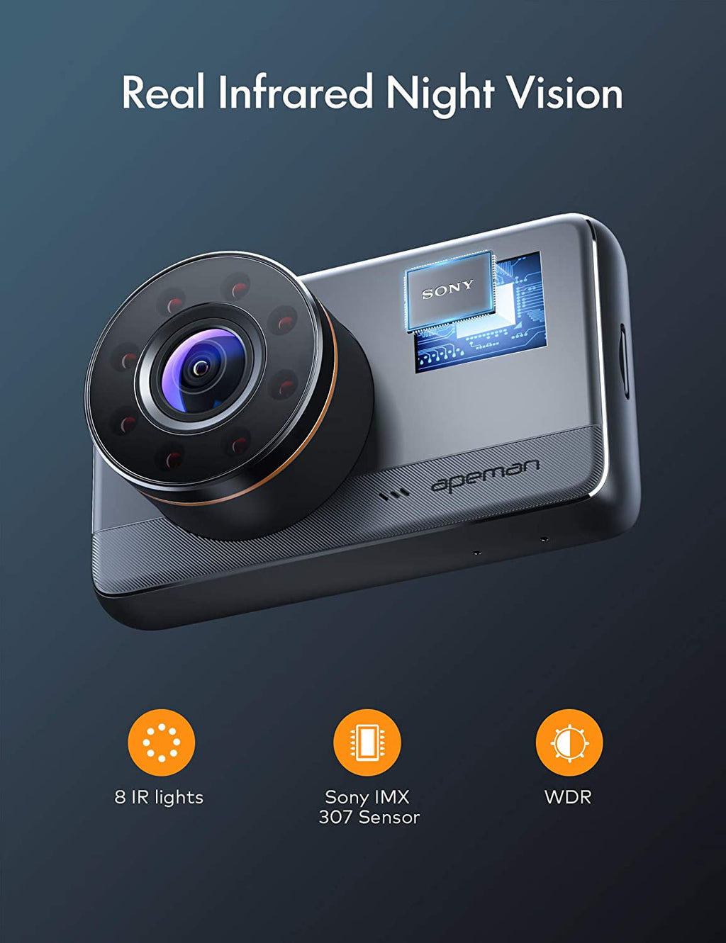 APEMAN Dash Cam, Superior Night Vision WDR, 1080P Dash Camera Sony Sensor, 3'' IPS Screen, 170° Wide Angle, Black, Support GPS