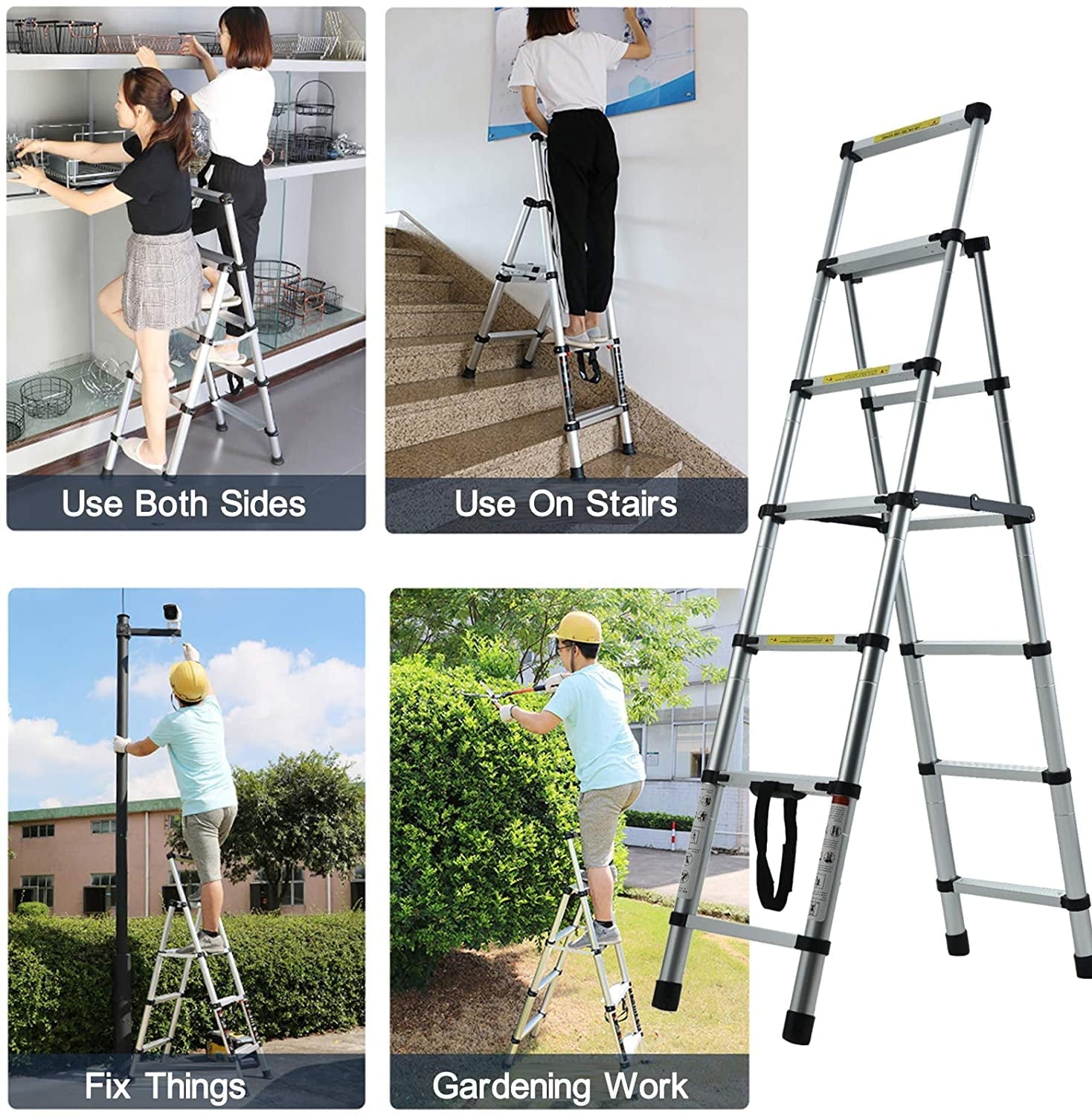 6+5 Telescopic Step Ladder Aluminium Heavy Duty 150KG/330lb Folding Portable Extendable Anti-Slip Stepladder for Home Garden Office Garage Home Loft DIY