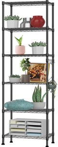 6-Tier Wire Shelving Unit Storage Rack Metal Shelf Organizer with 6 Hooks for Kitchen Bathroom Garage Balcony 21.26" x 11.42" x 62.99"