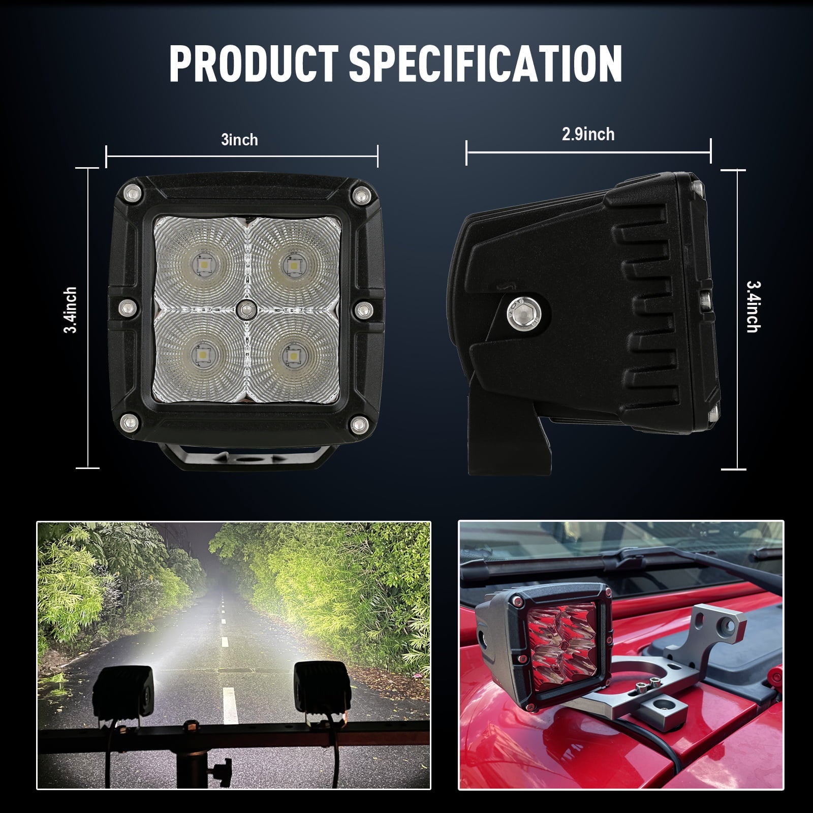 Biglion.x 3 inch LED Cube Lights Pair 80W 8000LM Fog Offroad Driving Pods Work Bumper Auxiliary Lights for Pickup Trucks SUV ATV UTV