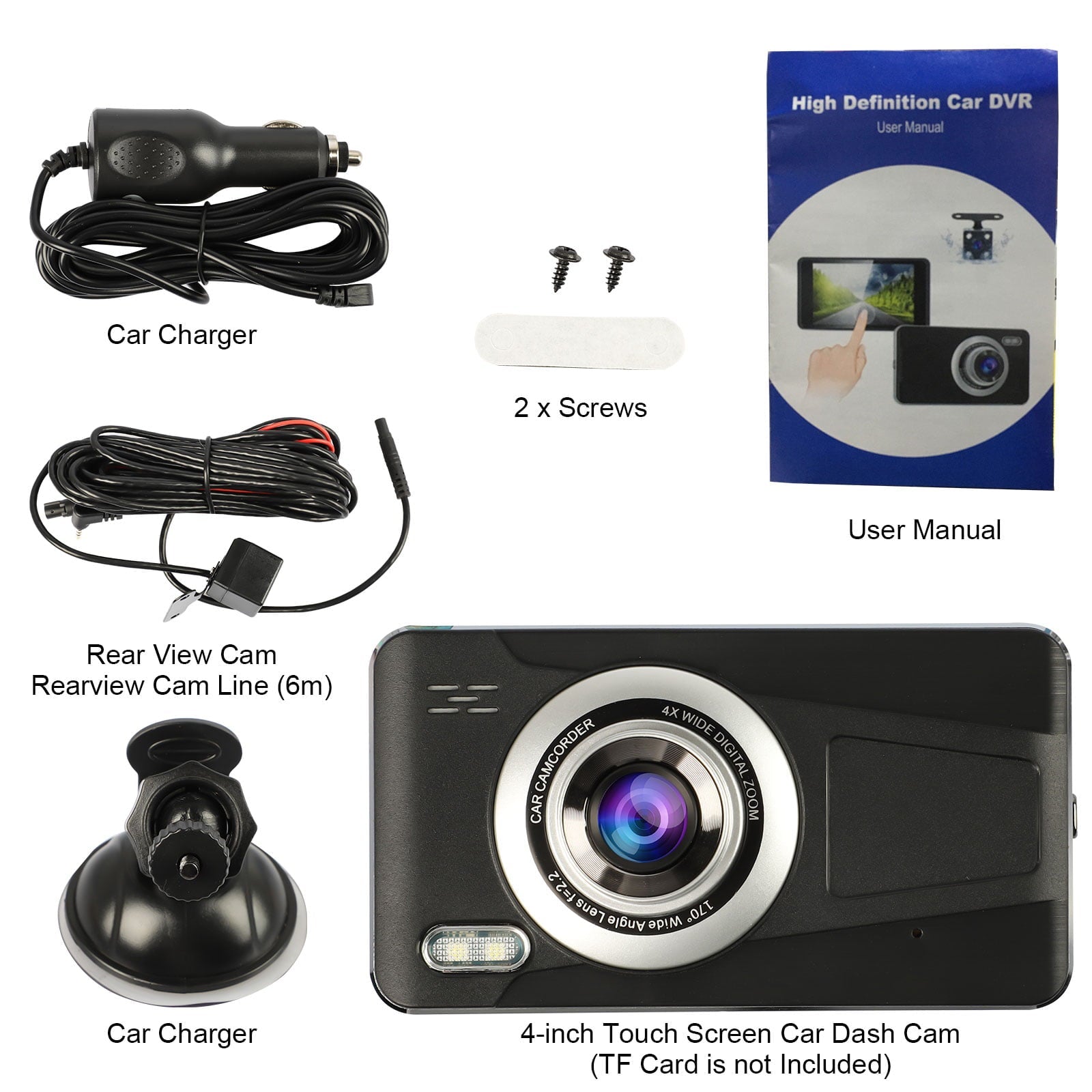 Dual Dash Cam, TSV 1080P Front Rear Car Camera Dash Cam, 170° 4" Touch Screen Car Driving Recorder, Dashboard Camera with Night Vision, G-Sensor, Parking Mode, Motion Detection, WDR, Black