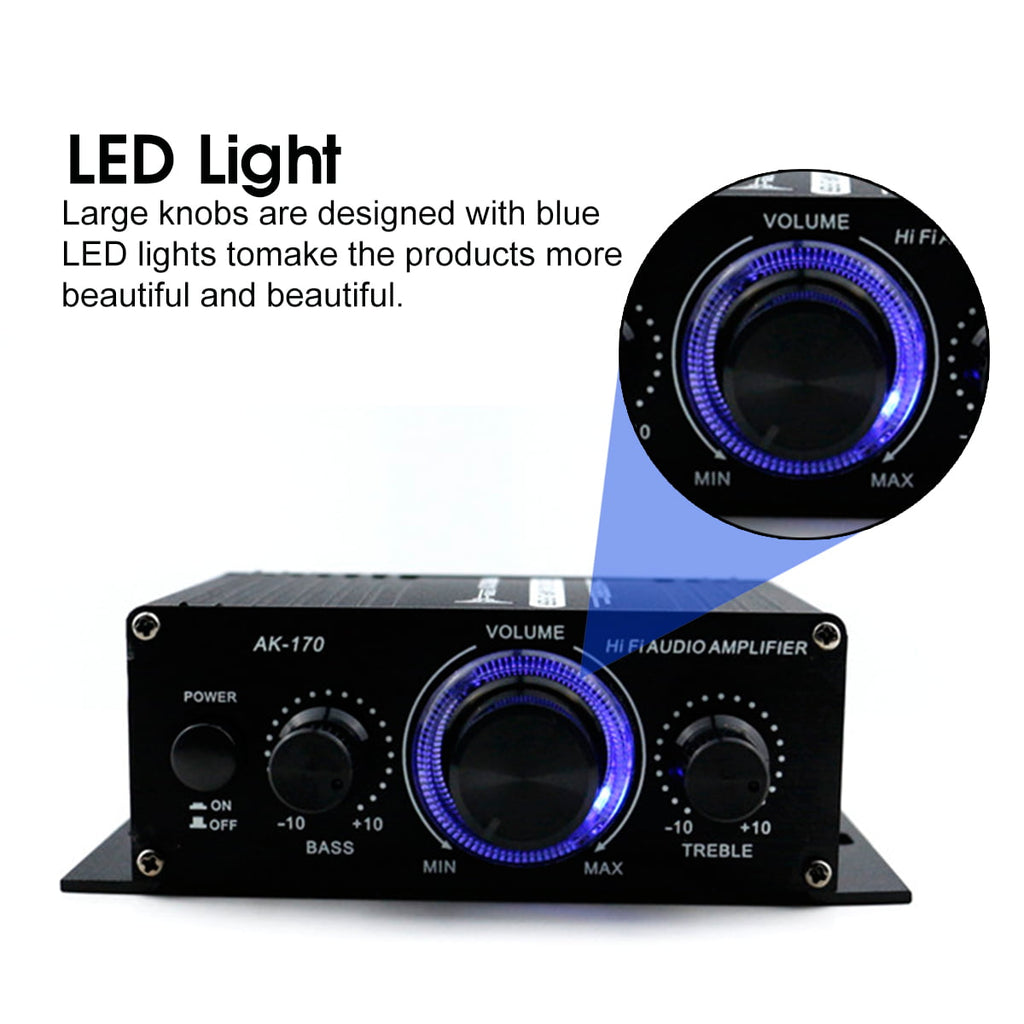 2 Channel Car Stereo Amplifier - 400W Dual Channel High Power Audio Sound Auto Small Speaker Amp with LED Light and Remote Control, Support SD/USB/MP3/FM/Radio