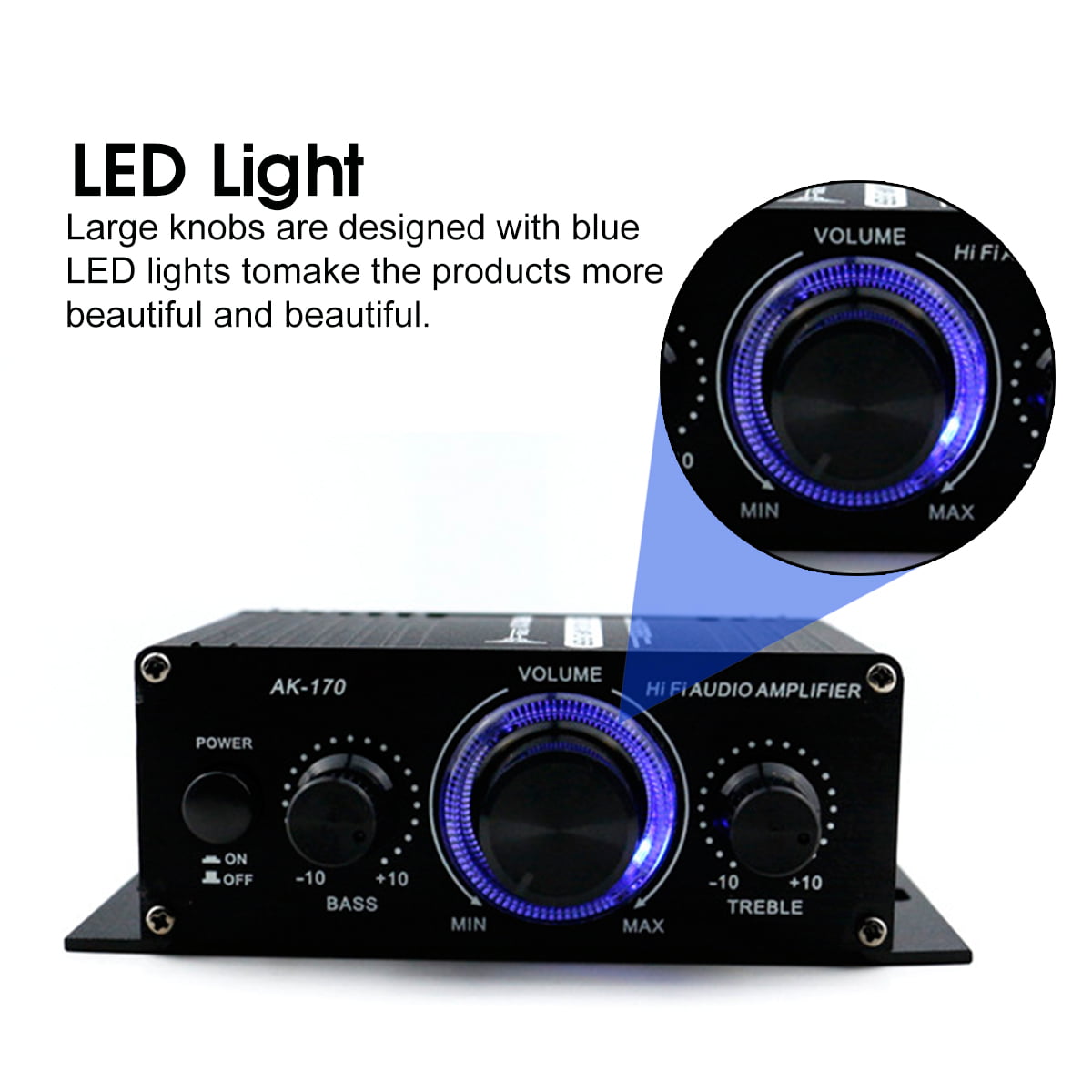 2 Channel Car Stereo Amplifier - 400W Dual Channel High Power Audio Sound Auto Small Speaker Amp with LED Light and Remote Control, Support SD/USB/MP3/FM/Radio