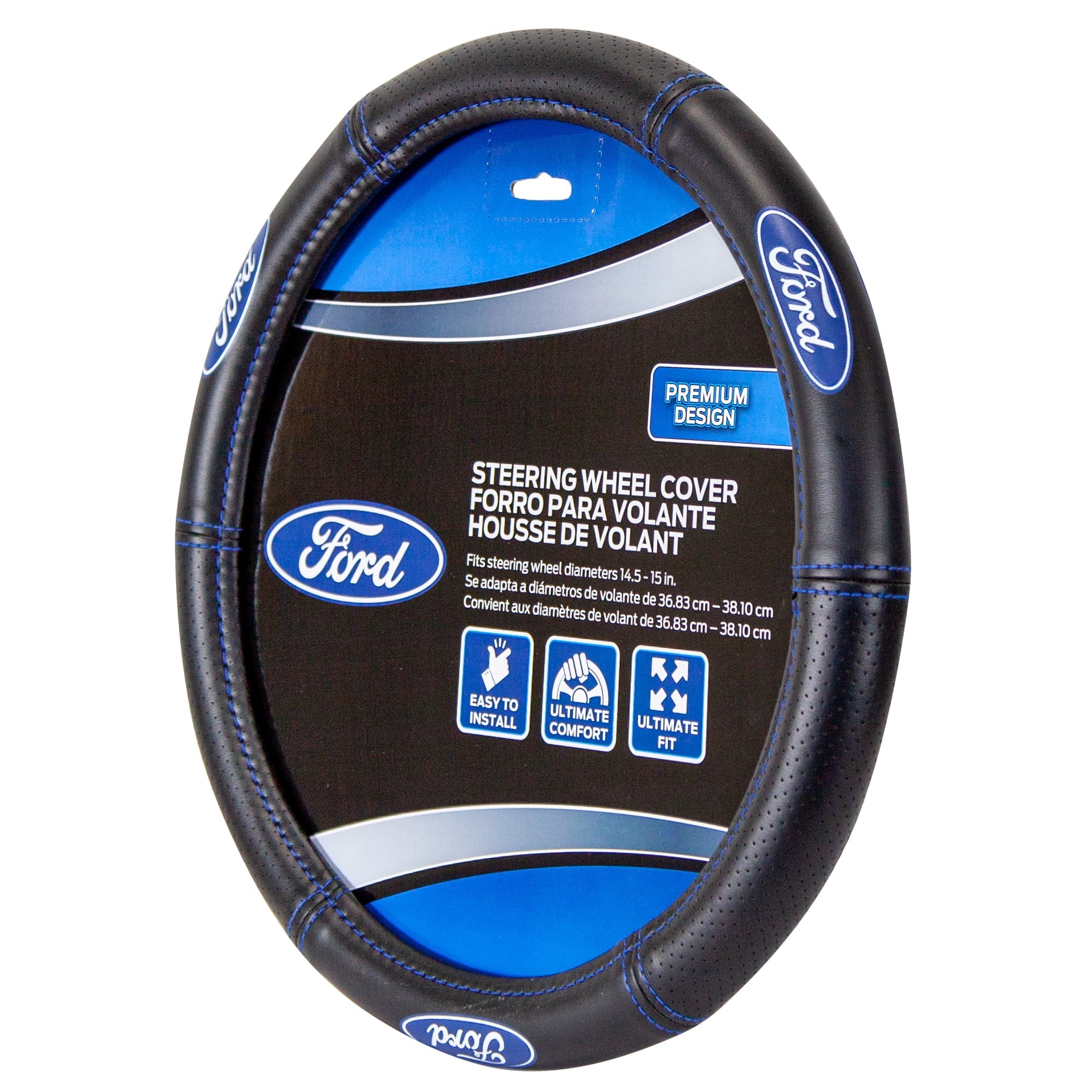 Plasticolor Ford Deluxe Series Universal Steering Wheel Cover, Black & Blue, 1 Pc, 1 lb