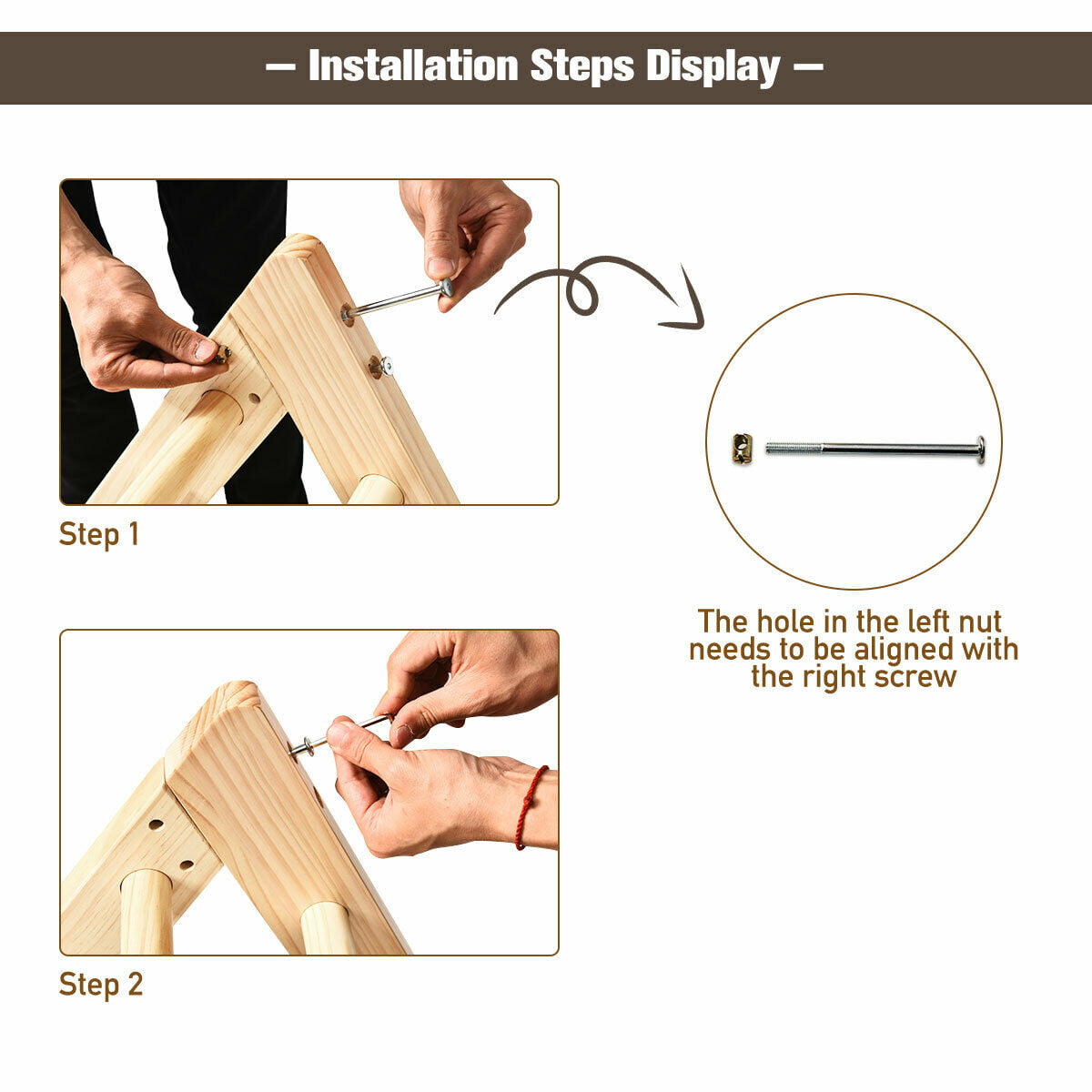 Costway Wooden Climbing Pikler Triangle with Climbing Ladder For Toddler Step Training, Natural