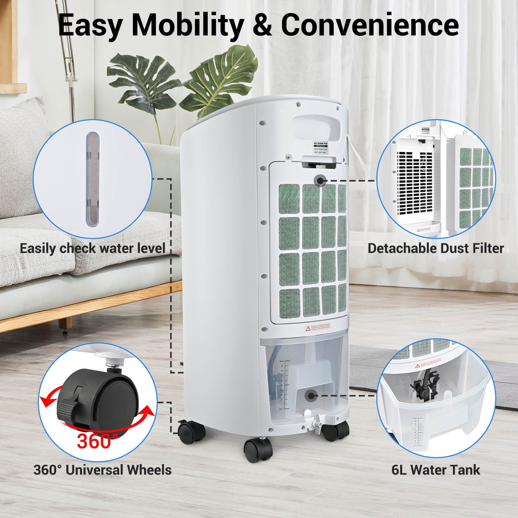 Yescom 3-in-1 Portable Evaporative Air Cooler 110V Fan w/ Humidifier & Remote Control for Bedroom RV