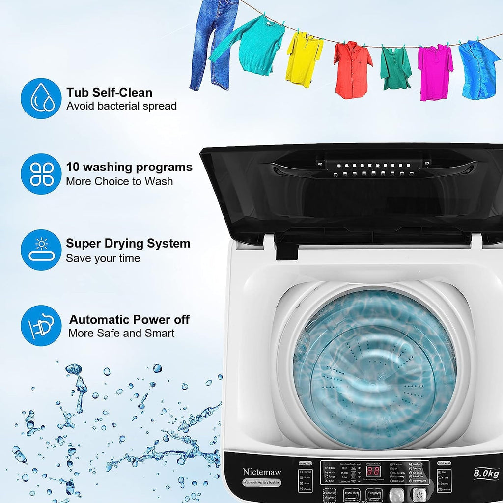 Qhomic Portable Washing Machine, 1.9 Cu.ft Fully Automatic Compact Washer, 10 Wash Programs Washer with Drain Pump, Faucet Adapter, Ideal for Apartments, RVs, Camping, Sapphire Grey