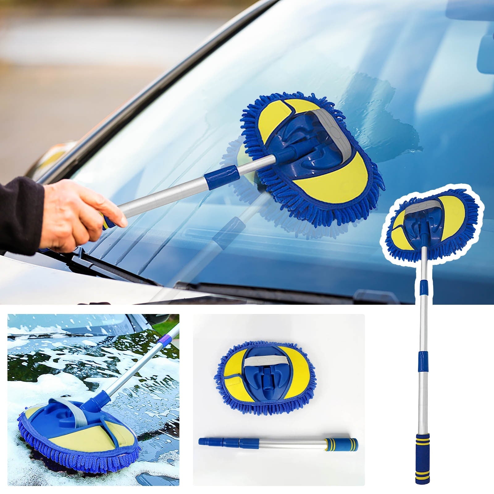 Moocorvic Car Wash Brush Mop Kit Car Detailing Kit Car Wash Kit with Long Handle Car Cleaning Supplies Kit Duster Washing Car Tools Accessories,Replacement Head Pole,