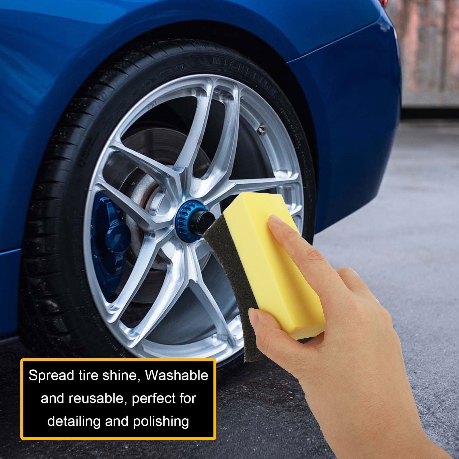 12/6pcs Car Care Applicator Pad, Car Tire Wheel Dressing Curved Foam Sponge Pad,  Gloss Shine Color Polishing Sponge Wax, Mess Free Application Tire Dressings, Reusable and Washable
