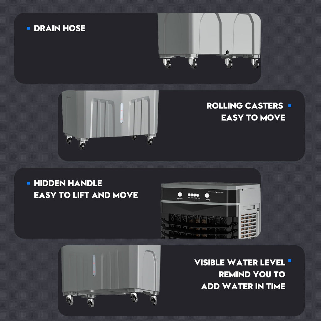 Auertech Portable Evaporative Air Cooler, 3 in 1 Swamp Cooler  with 6 Ice Boxes, Auto-Oscillation, 8.3Gal Water Tank