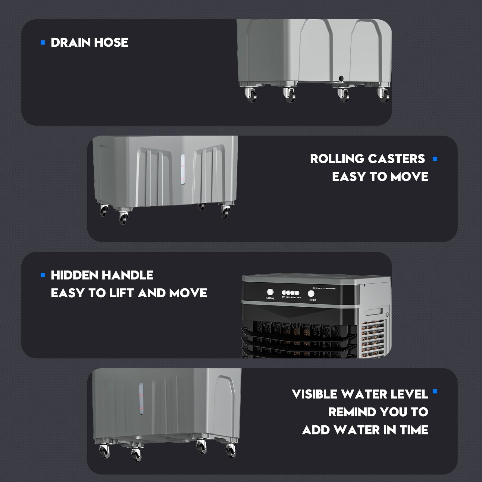 Auertech Portable Evaporative Air Cooler, 3 in 1 Swamp Cooler  with 6 Ice Boxes, Auto-Oscillation, 8.3Gal Water Tank