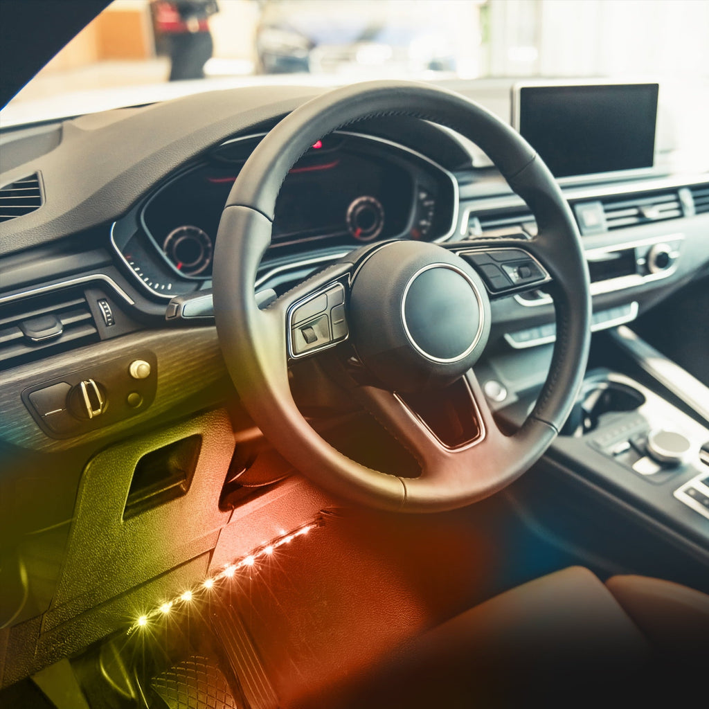 Monster LED Bluetooth Sound-Reactive Multi-Color Car Interior Lights, Customize with App, 4-Pack of 10.5" Strips