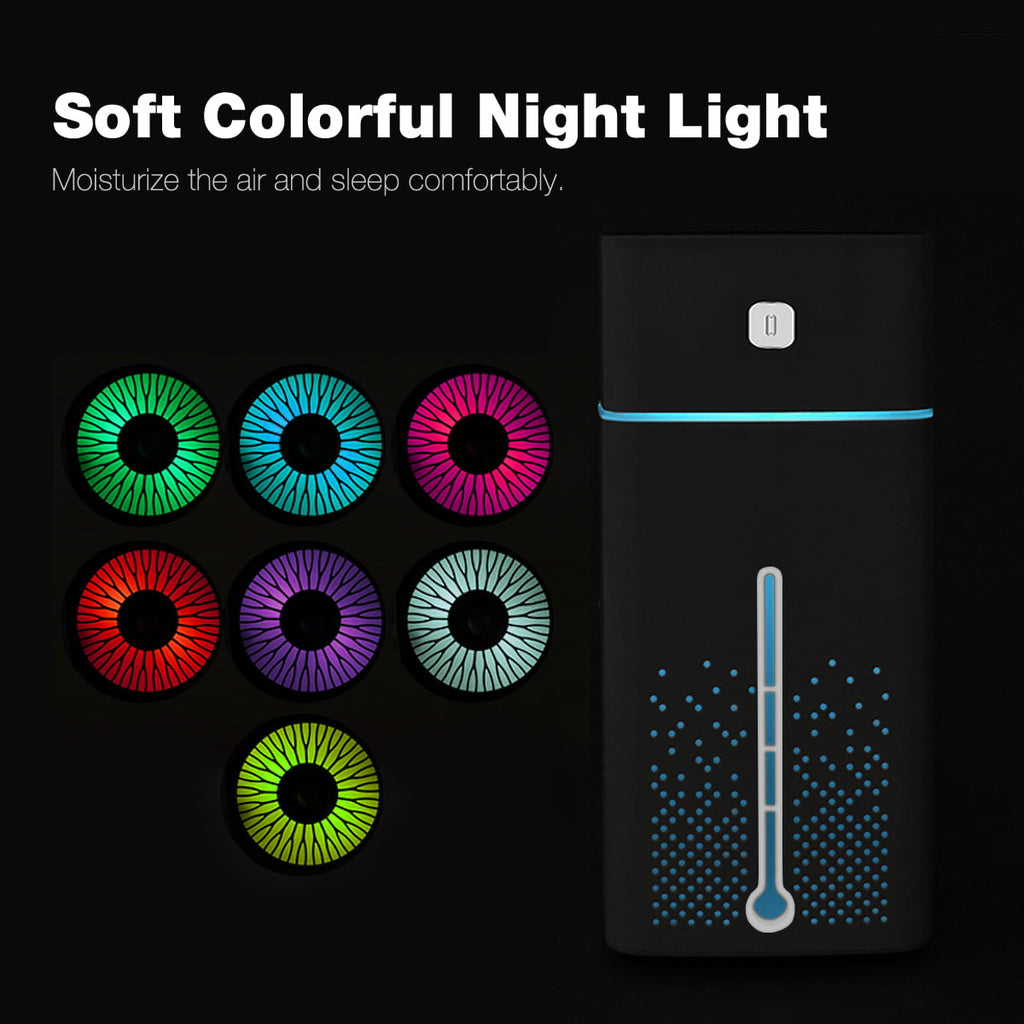 Portable 1000ML Air Humidifier USB Changing Cool Mist Diffuser for Home Car with 7 Color LED Light