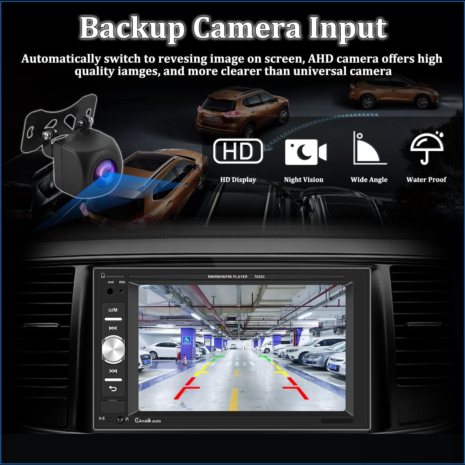 Podofo Double 2 Din 6.2'' Car Stereo Radio with Apple Carplay Android Auto HD Touch Screen Car MP5 Player Bluetooth Mirror Link USB,with Rearview Camera