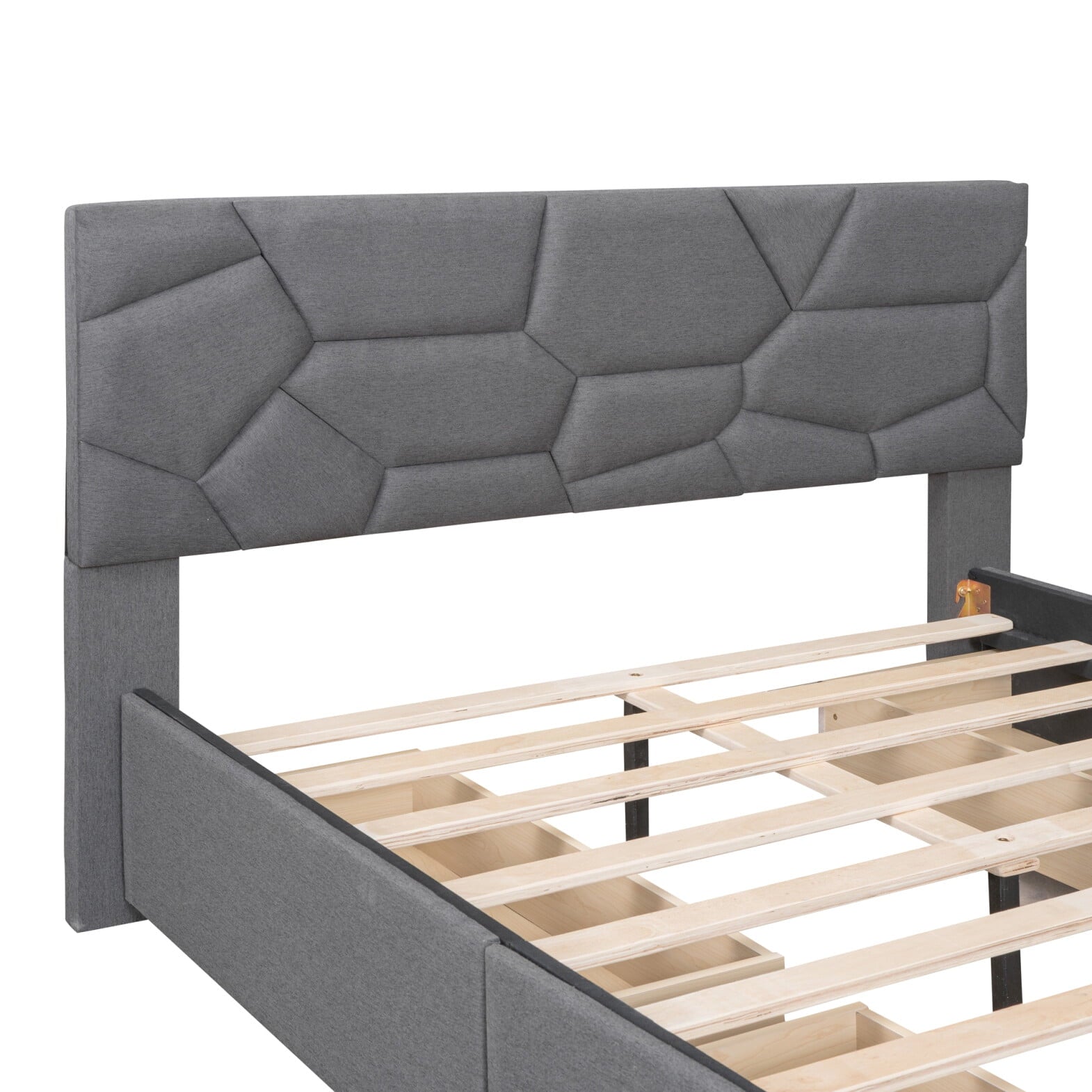 Upholstered Platform Bed with 4 Storage Drawers, Full Size Storage Platform Bed Frame with Brick Pattern Heardboard and Wood Slats Support for Bedroom Dorm Apartment, No Box Spring Needed, Gray