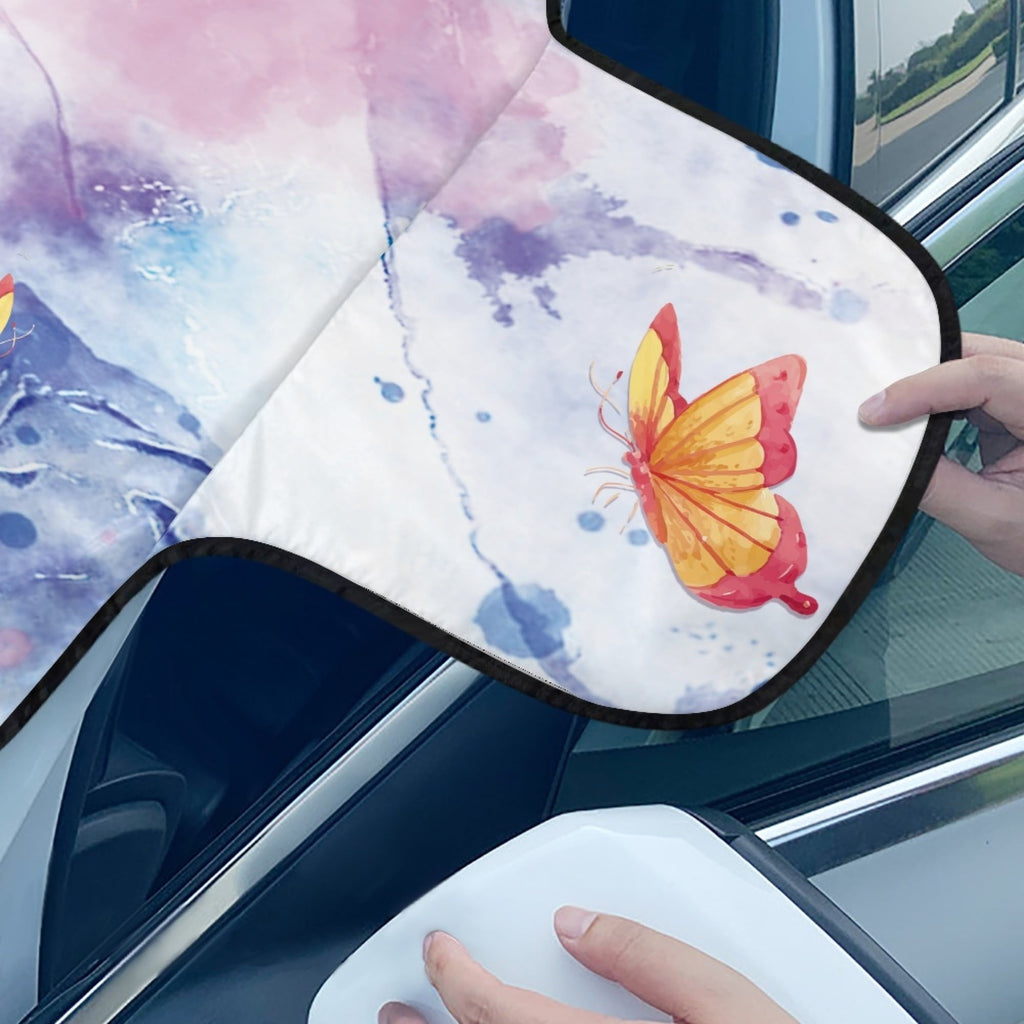 JINMUZAO Butterfly Car Windshield Snow Cover,Winter Frost Windshield Snow Ice Removal Cover/Protector,Waterproof Windproof Sunshade Snow Cover Fits Most Cars,Trucks,Vans,SUVs
