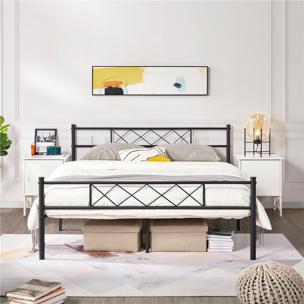 Yaheetech Metal Platform Bed Frame with Headboard and Footboard, Queen Size, Black