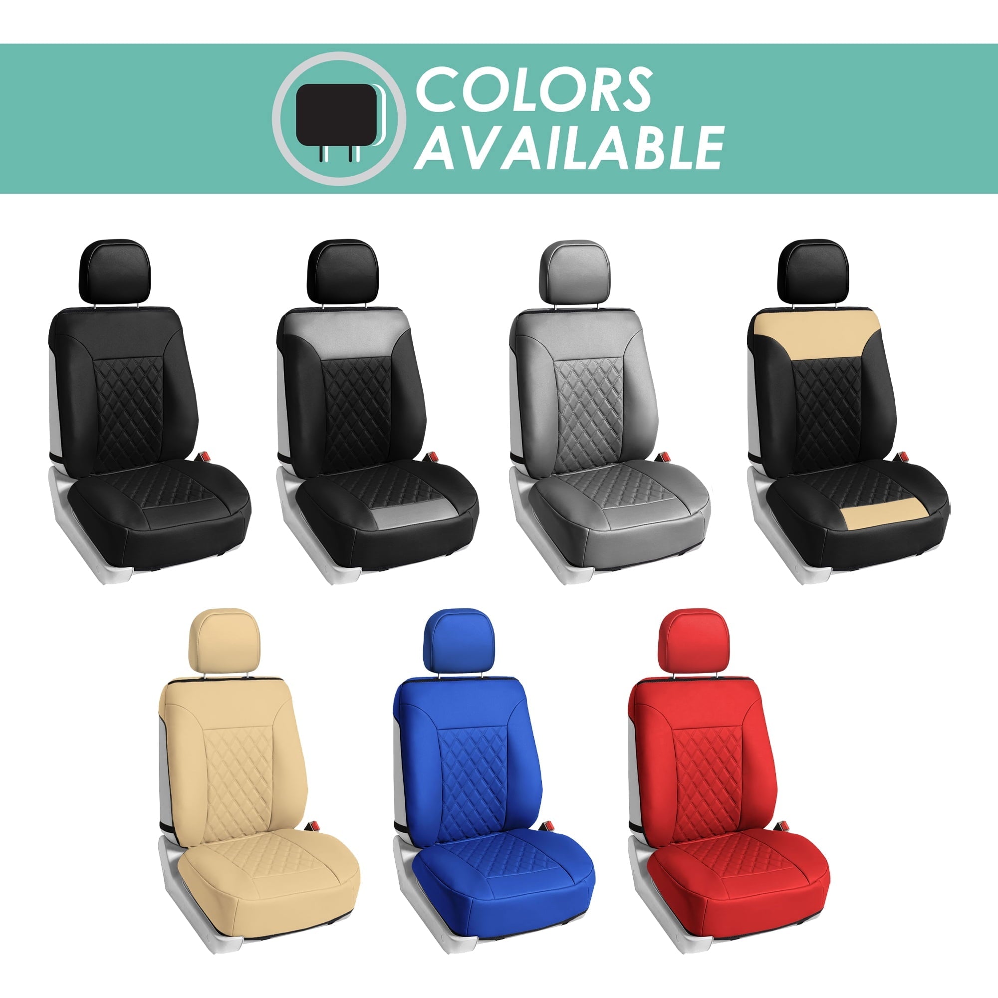 FH Group Deluxe Faux Leather Diamond Pattern Front Seat Car Seat Cushions with Air Freshener Black