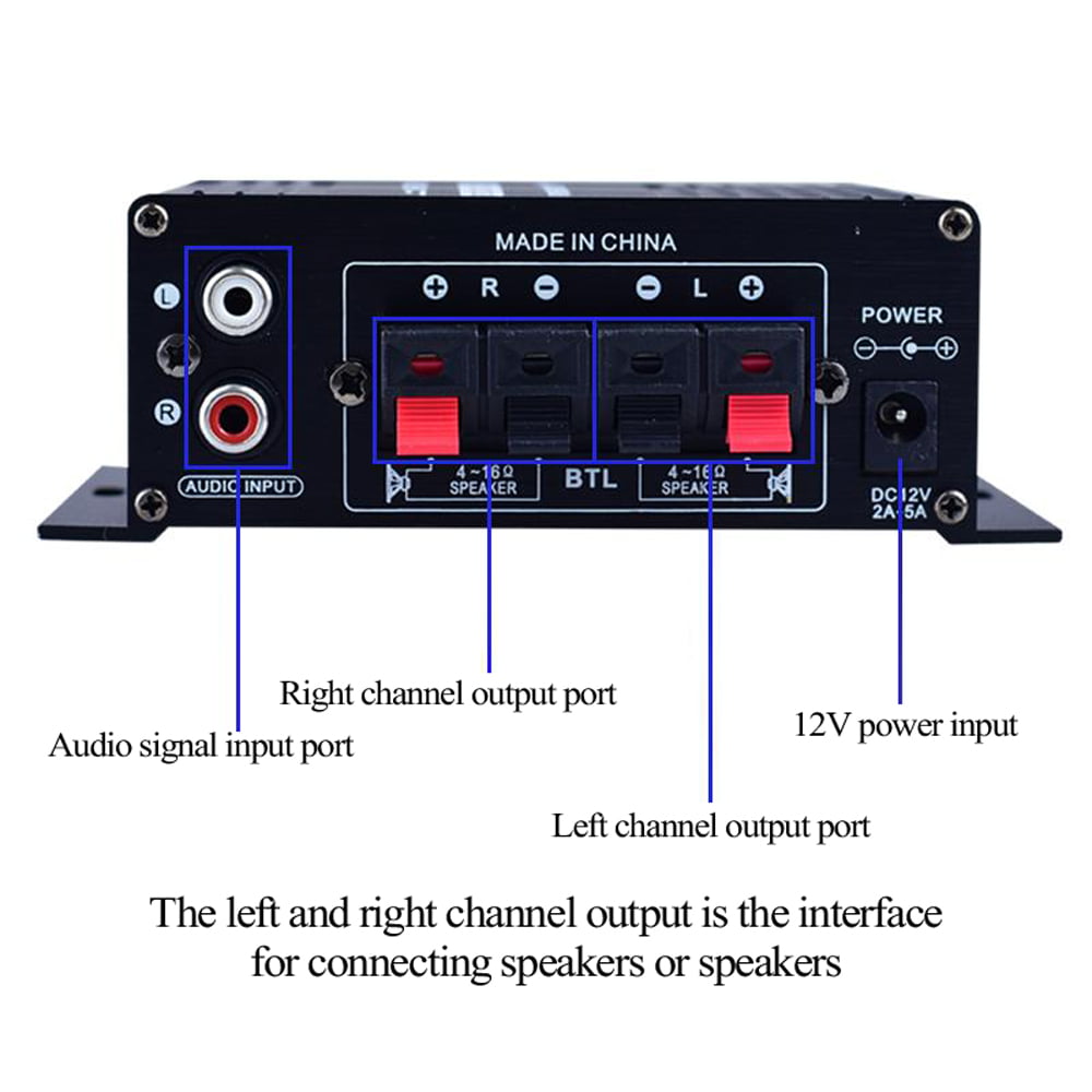 AK170 Mini Audio Power Amplifier Portable Sound Amplifier Speaker Amp for Car and Home, Black