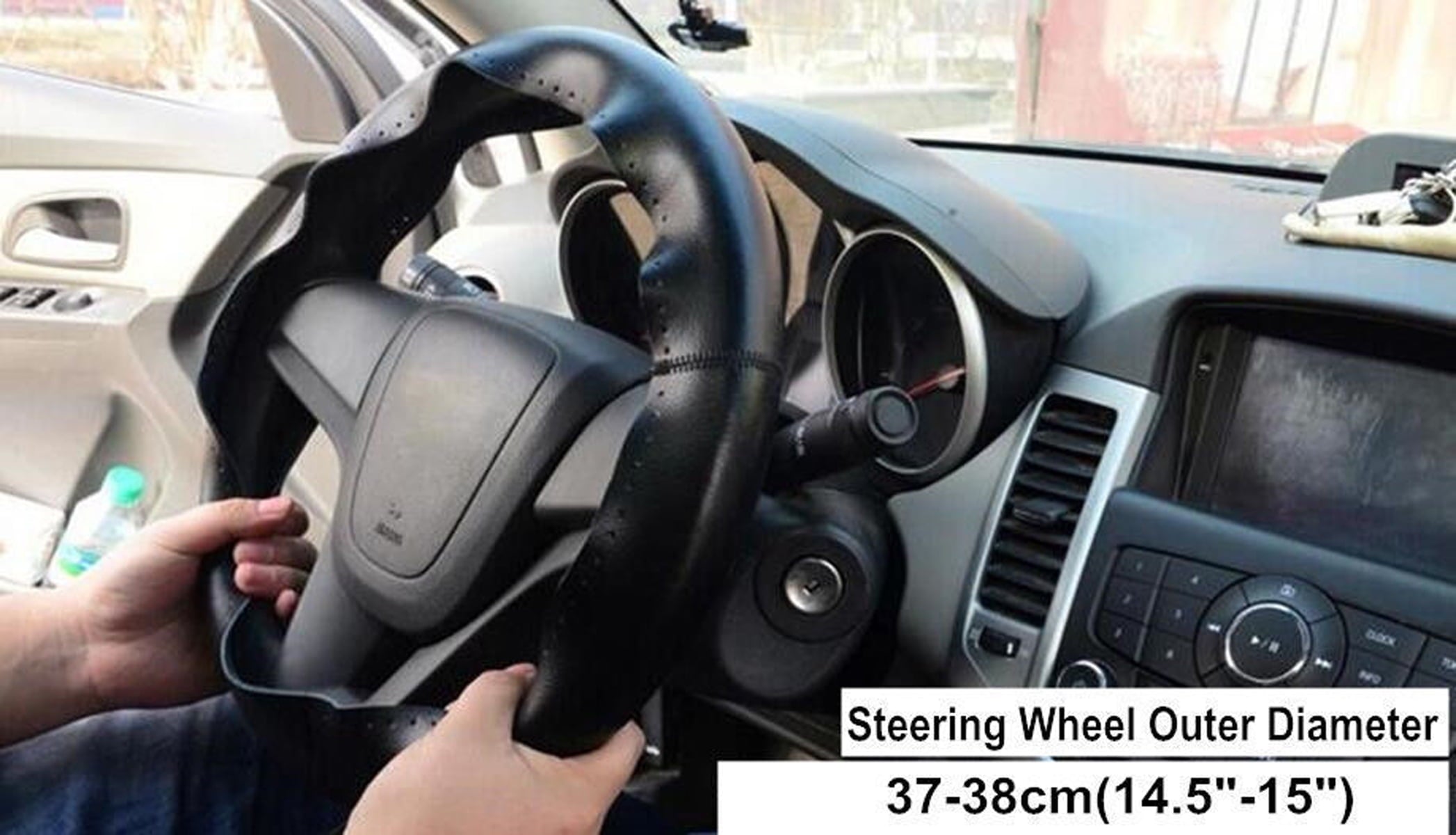 Leather Car Steering Wheel Cover Needle Thread Anti-slip Black For Toyota RAV4