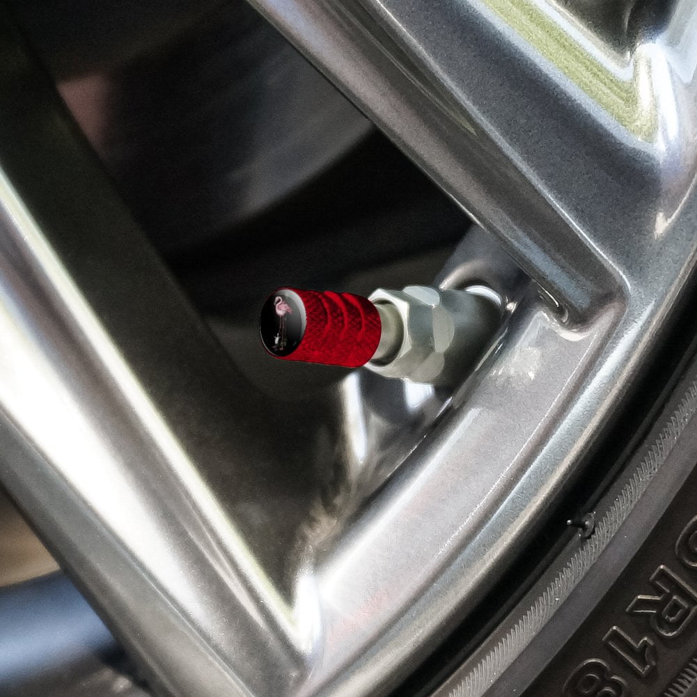 Pink Flamingos Palm Tree Tire Rim Wheel Aluminum Valve Stem Caps - Red