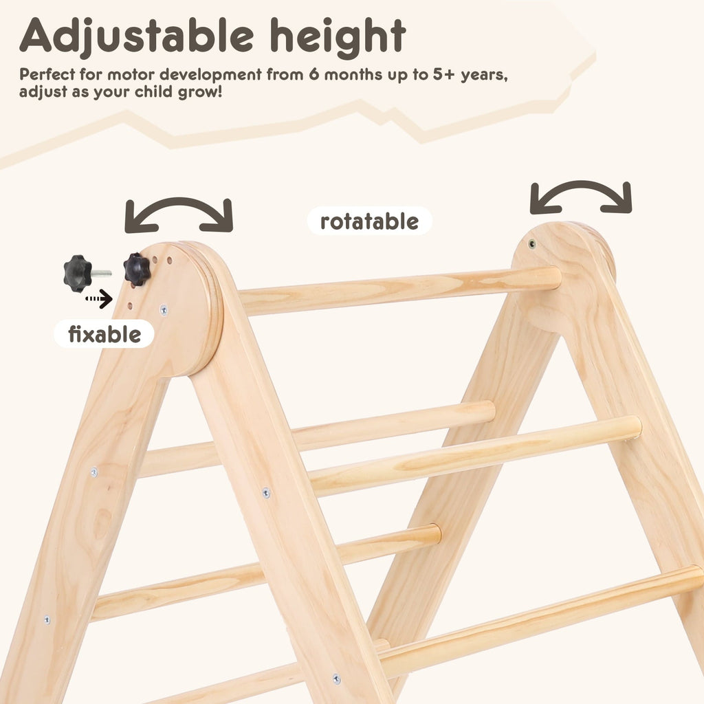 HARPPA Foldable Pikler Triangle 2-in-1 Climbing Triangle Arch with Ramp and Slide, Adjustable Angle Climbing Toys Indoor Playground Wooden Montessori Gym Set for Kids Toddlers 1-4 Years Old