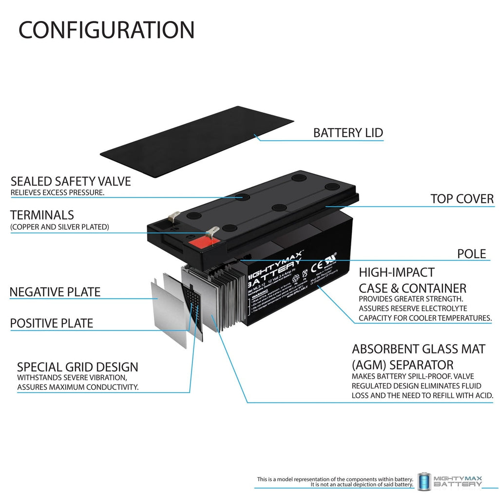 ML3-12 12V 3.4ah UPS Replacement Battery for APC BACK-UPS ES BE350G