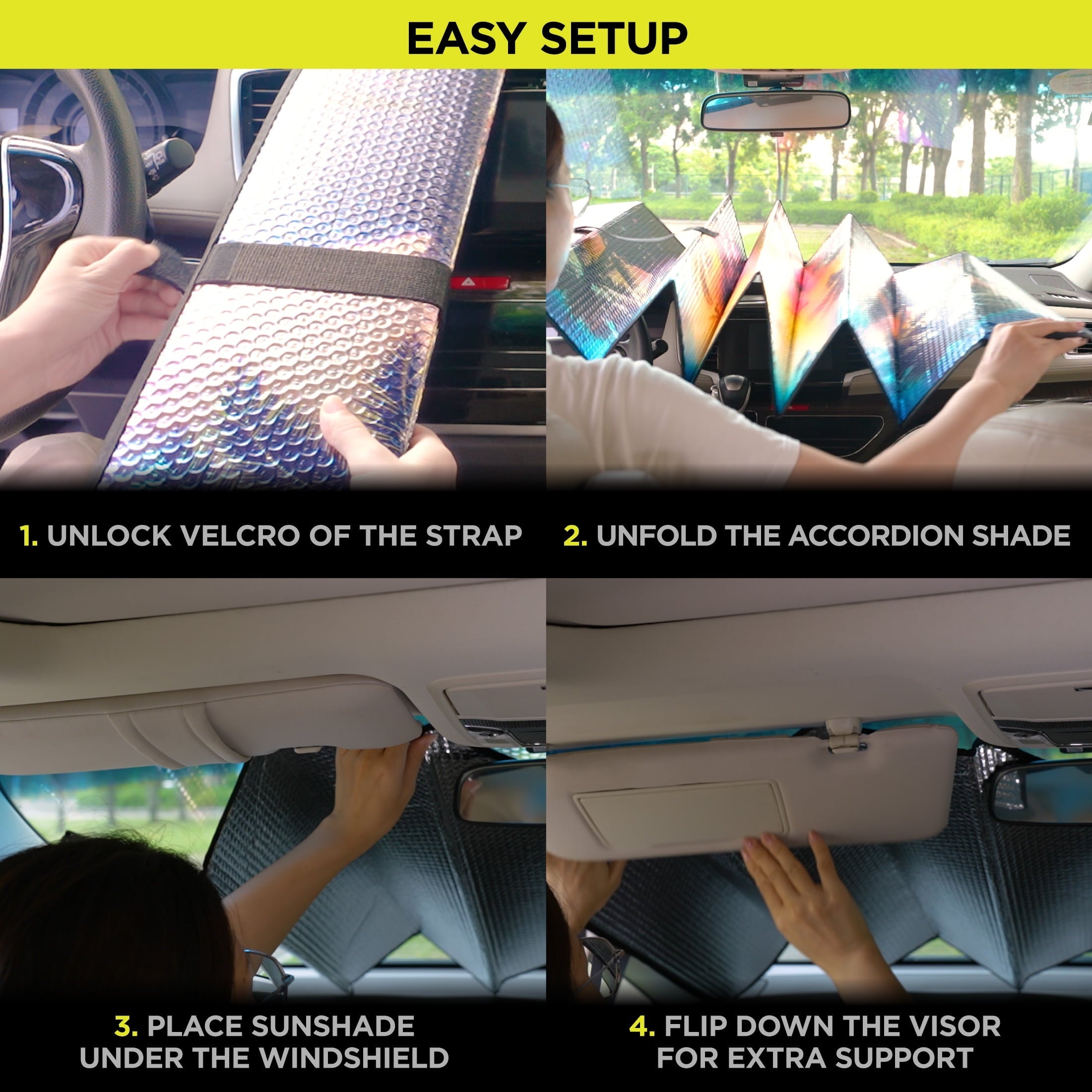Auto Drive Tropical Windshield Accordion Sunshade for Models Sedan SUV Hatchback Liftback etc, 63'' x 28.5''