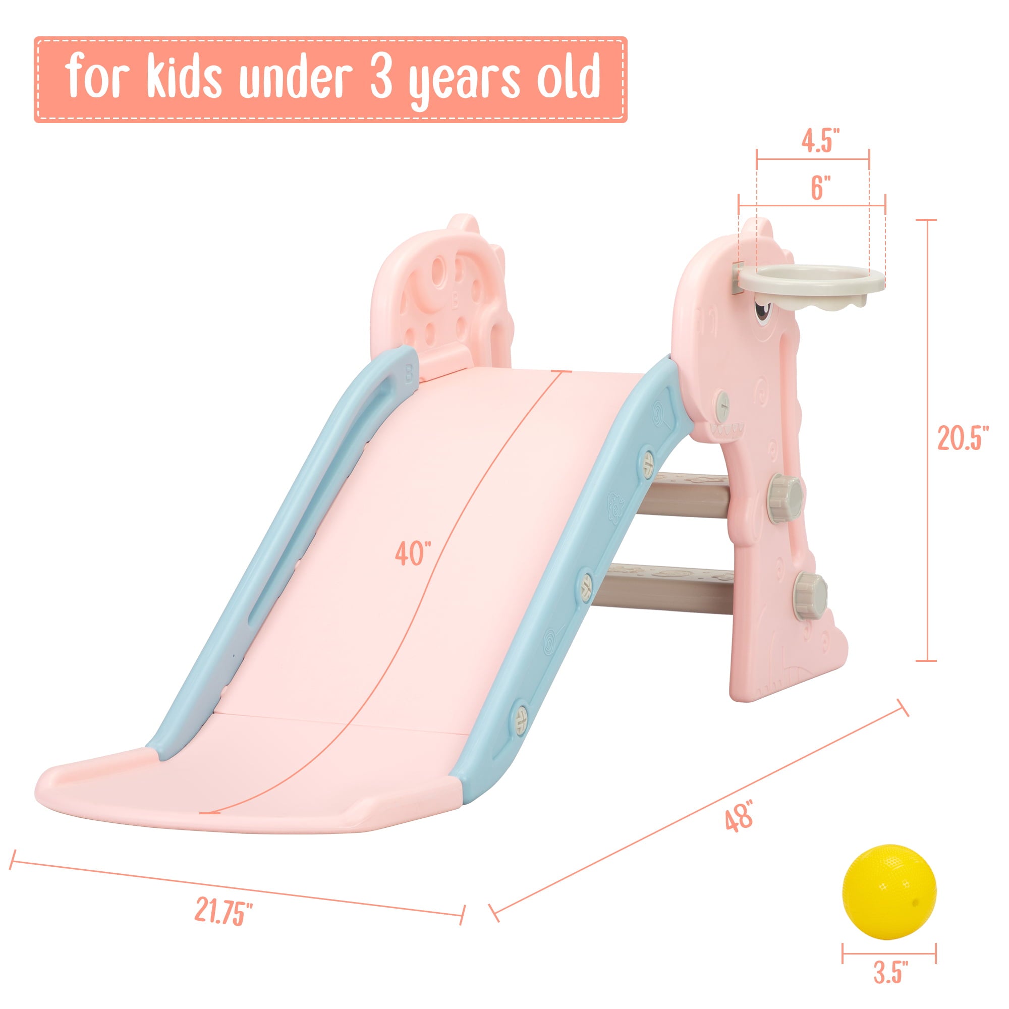 UWR-Nite Kids Slide Freestanding Climber Slide for Toddler Indoor Outdoor Playground Slipping Slide Toy Playset with Basketball Hoop & Ball for Boys, Girls