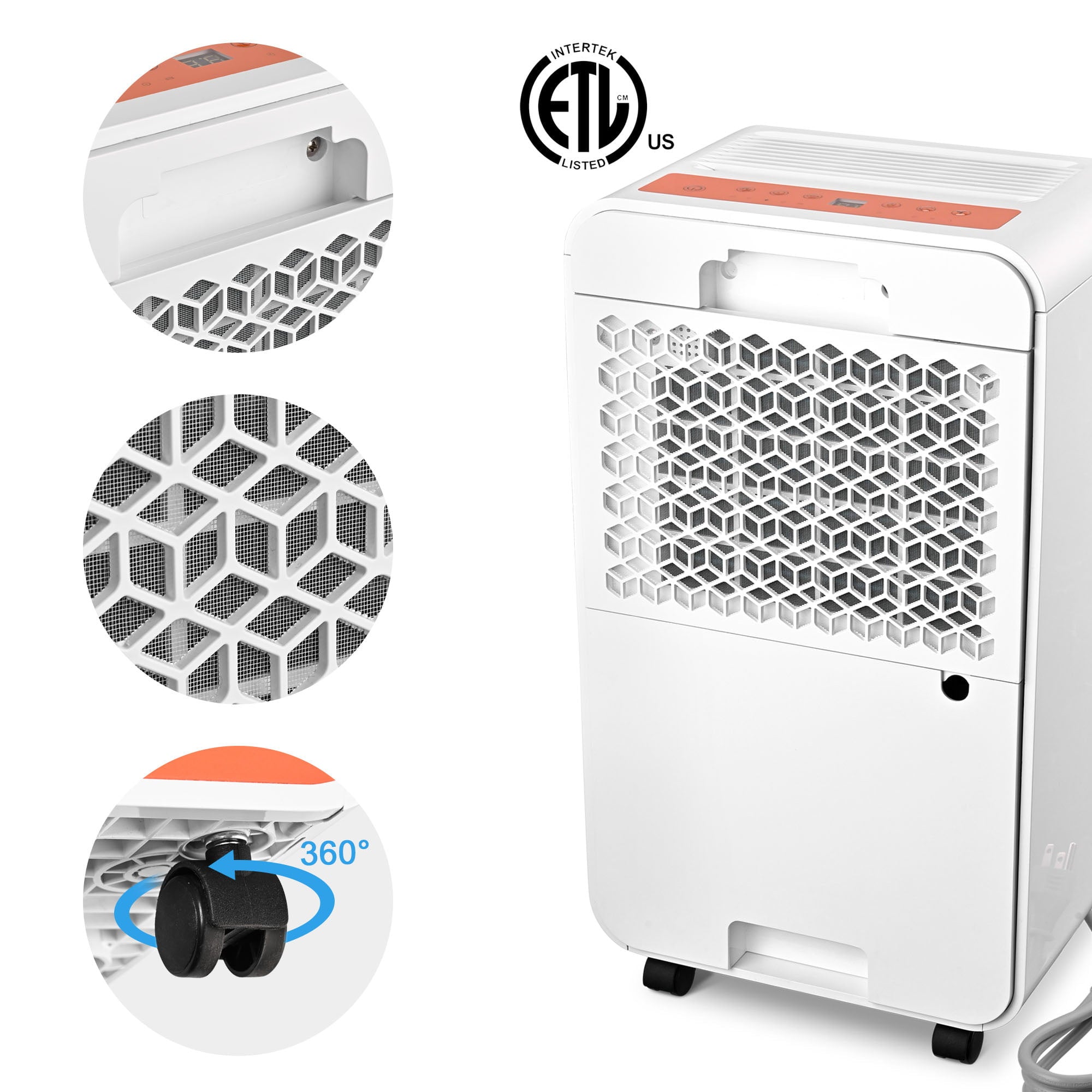 Yescom 24 Pint Portable Dehumidifier 2700 Sq. ft for Basement and Home with Drain Hose, Auto Shut-off