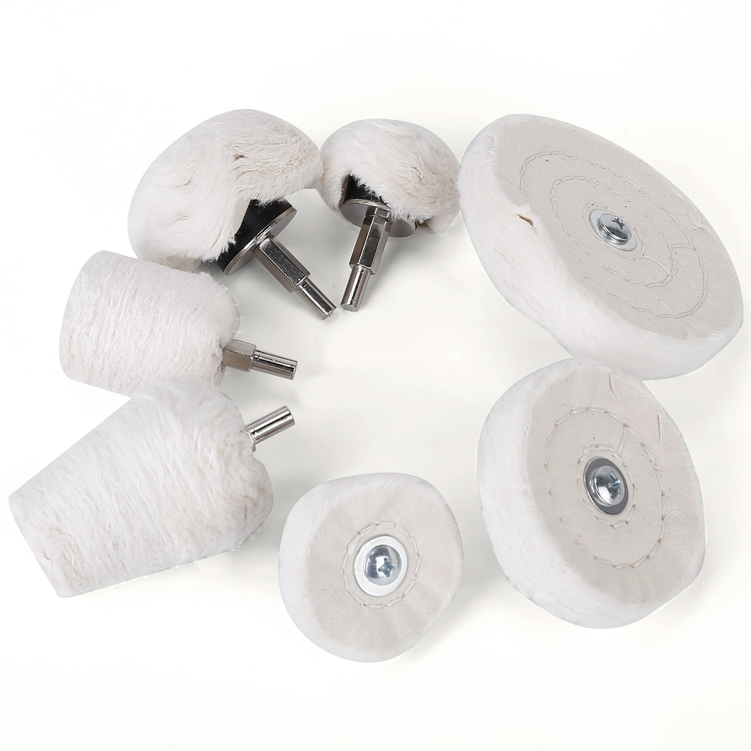 iMountek 7Pcs Polishing Pads Car Buffing Wheels Motorcycle Polishing Disc Ball Mop Wheel Drill Kit with 1/4" Hex Shaft for Manifold Aluminum Chrome