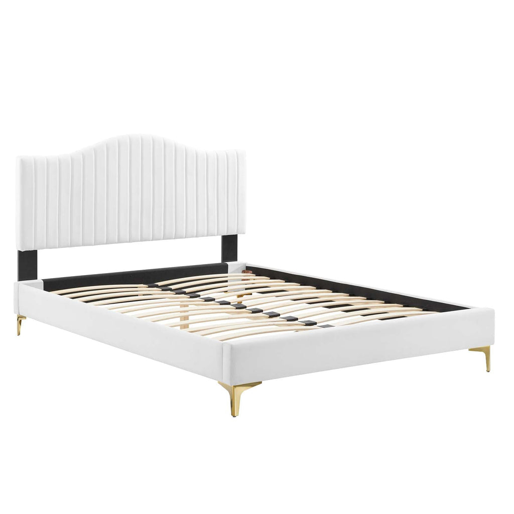 Modway Juniper Channel Tufted Performance Velvet Queen Platform Bed in White