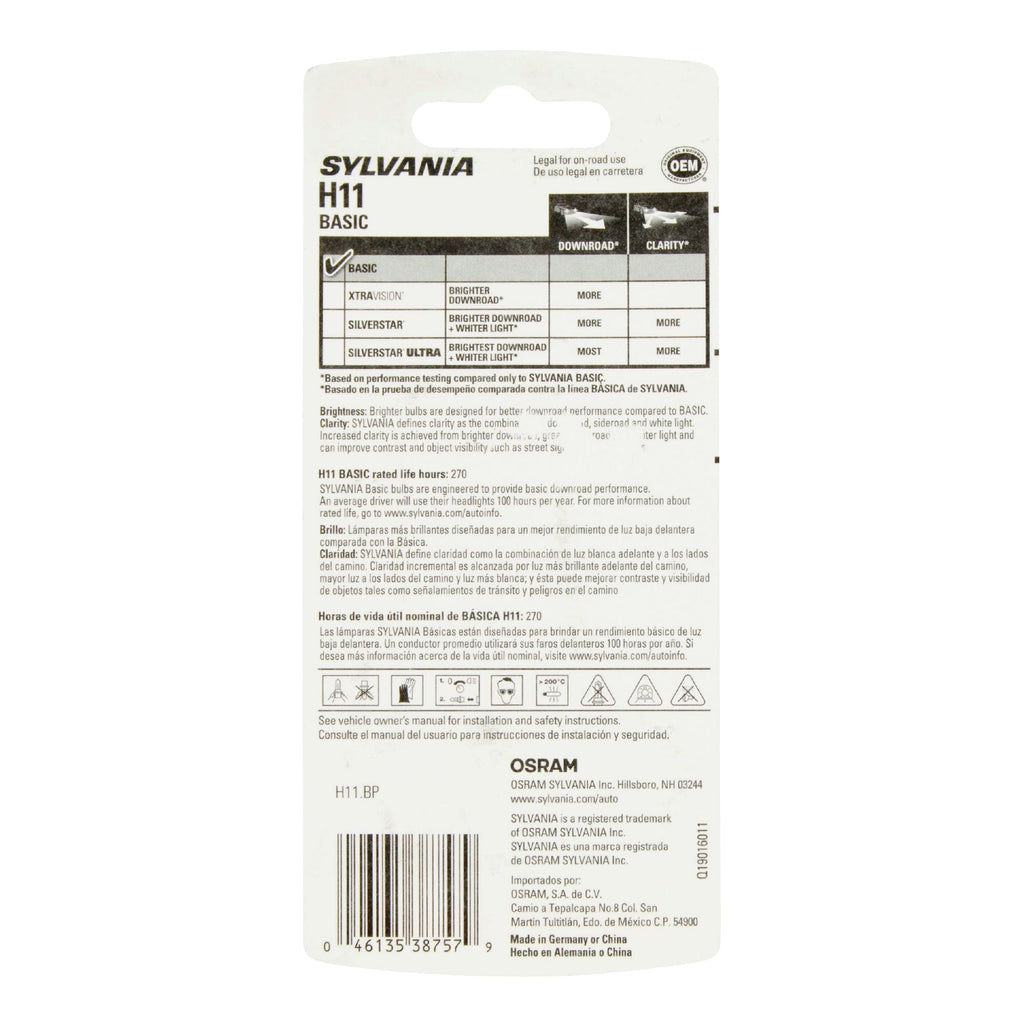 Sylvania H11 Basic Auto Halogen Headlight Bulb, Pack of 1