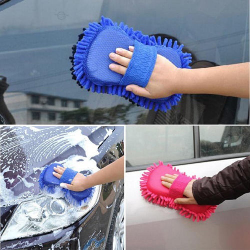 SPRING PARK Microfiber Chenille Cleaning Tool Washing Brush Soft Sponge Pad, Car Cleaning Tools Kit, Washing Brush Window Glass Cleaning Glove Tool
