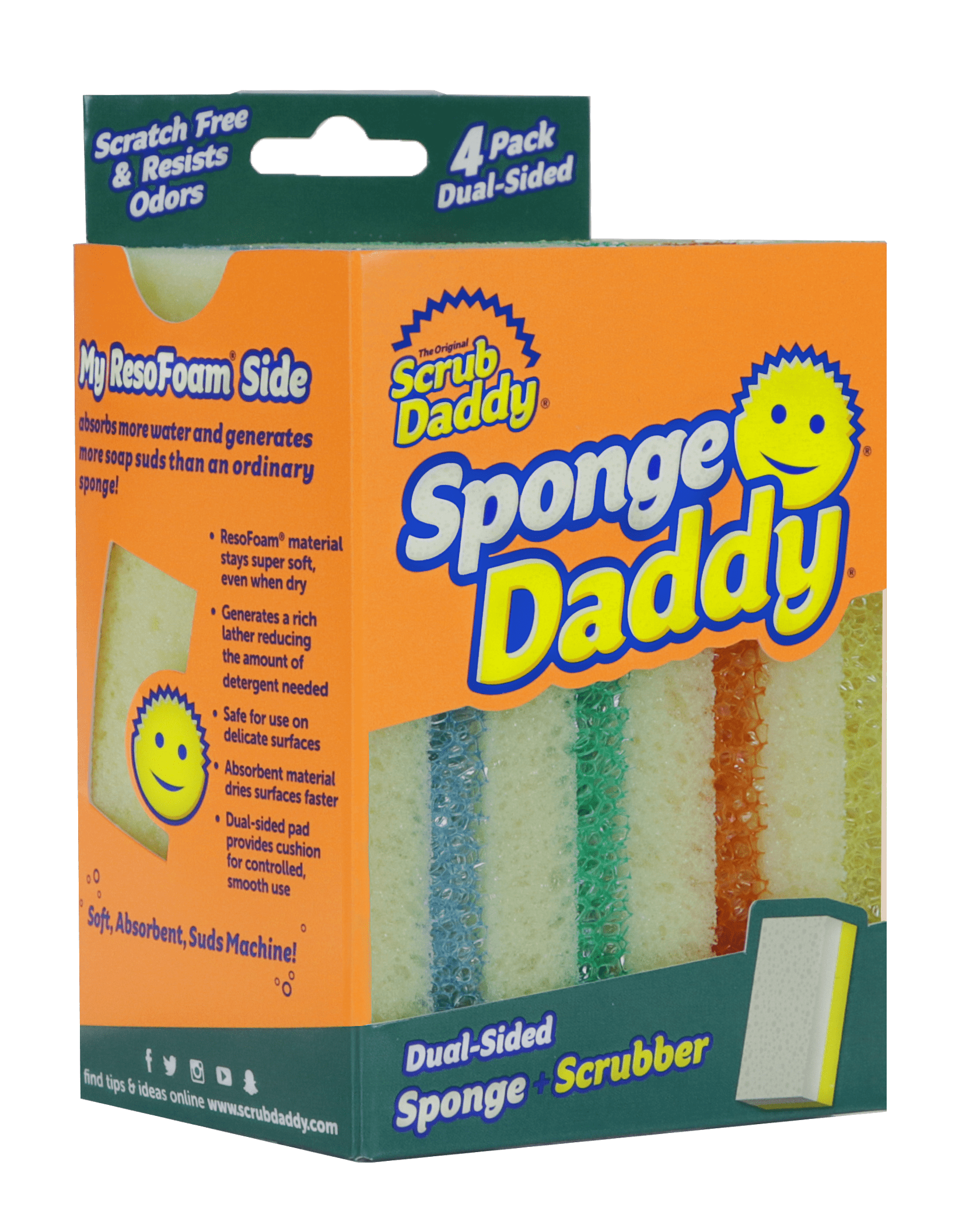 Scrub Daddy Sponge Daddy Dual-Sided Non- Scratch Sponge, 4 Count